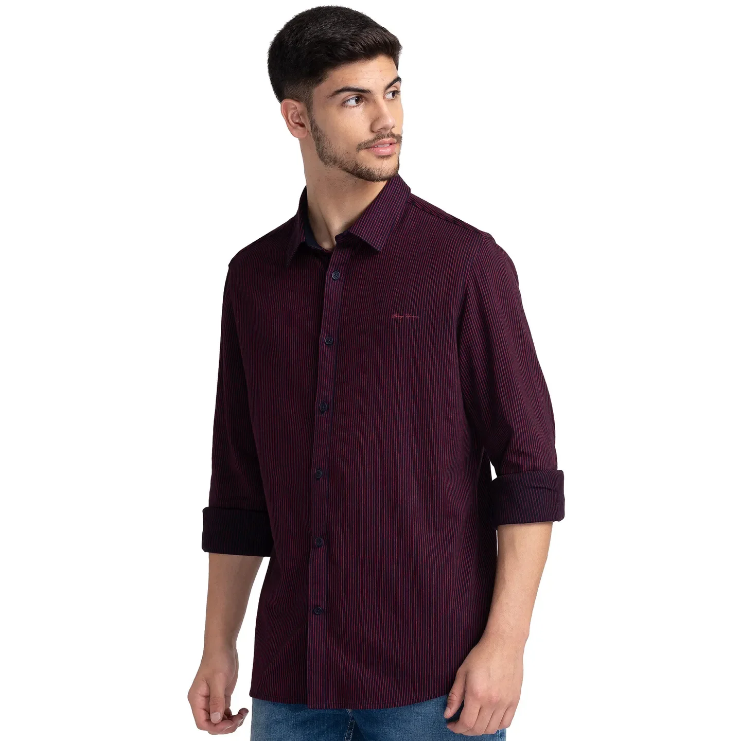Blue Slim Straight Fit Regular Collar Long Sleeves Cotton Men's Shirt by Being Human Clothing - Image 2