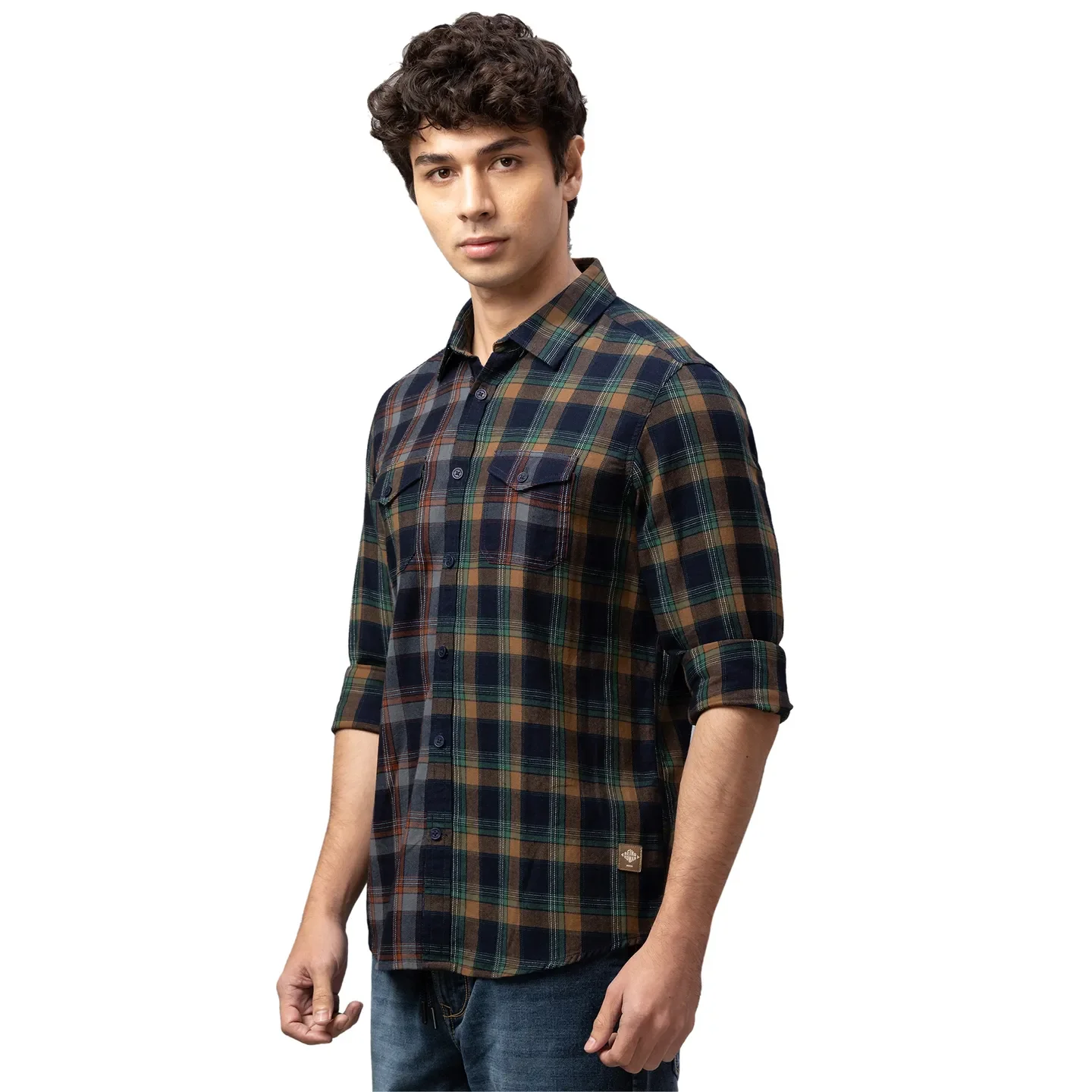 Blue Slim Straight Fit Regular Collar Long Sleeves Cotton Men's Shirt by Being Human Clothing - Image 2