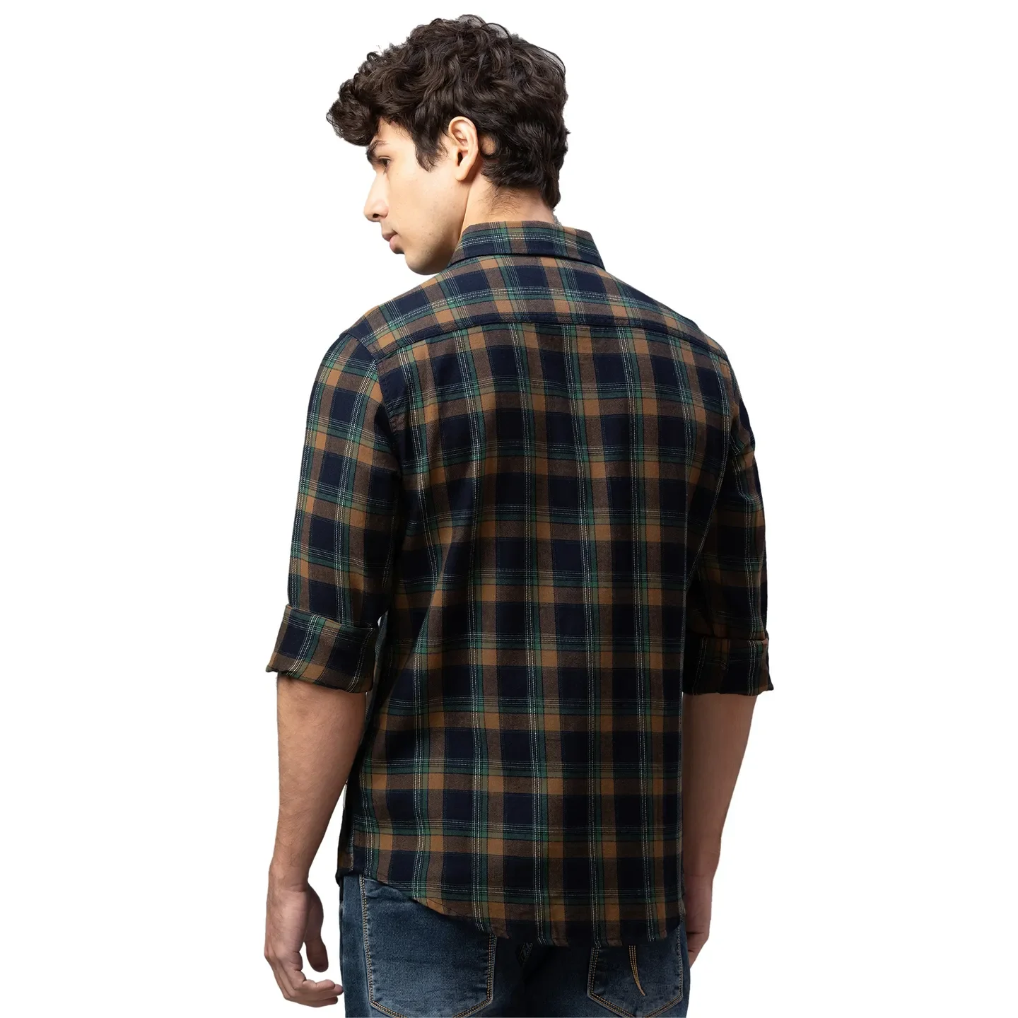 Blue Slim Straight Fit Regular Collar Long Sleeves Cotton Men's Shirt by Being Human Clothing - Image 3