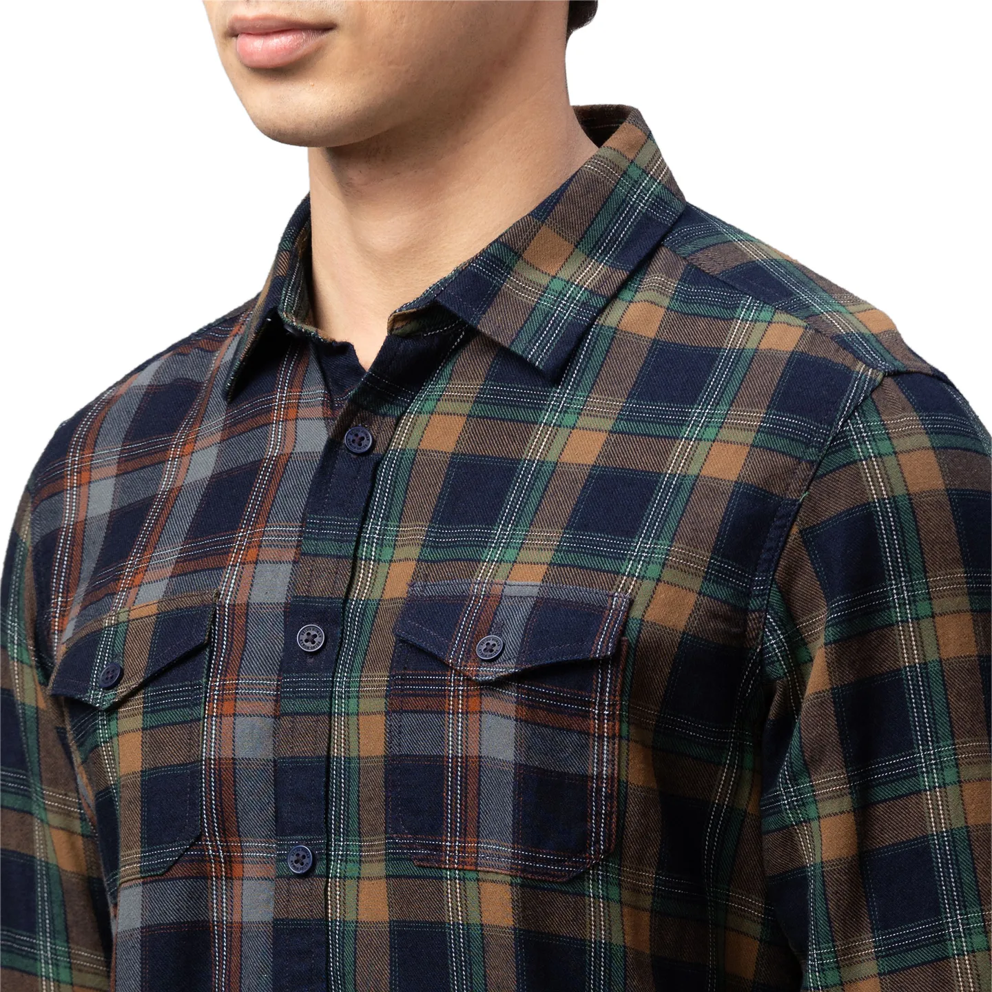 Blue Slim Straight Fit Regular Collar Long Sleeves Cotton Men's Shirt by Being Human Clothing - Image 4