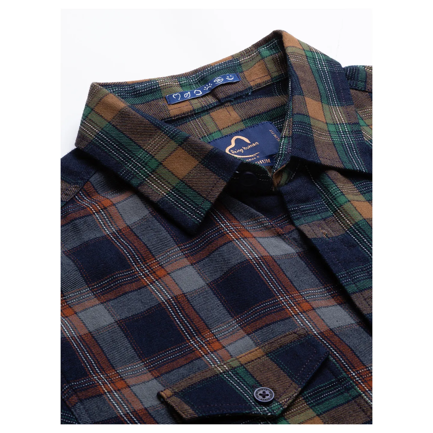 Blue Slim Straight Fit Regular Collar Long Sleeves Cotton Men's Shirt by Being Human Clothing - Image 7