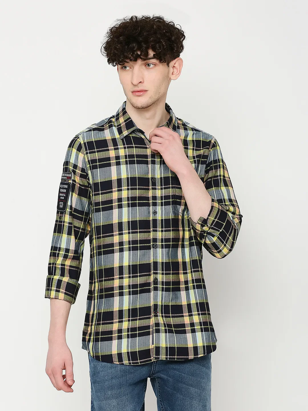 Navy Slim Fit Regular Collar Men's Shirt by Being Human Clothing