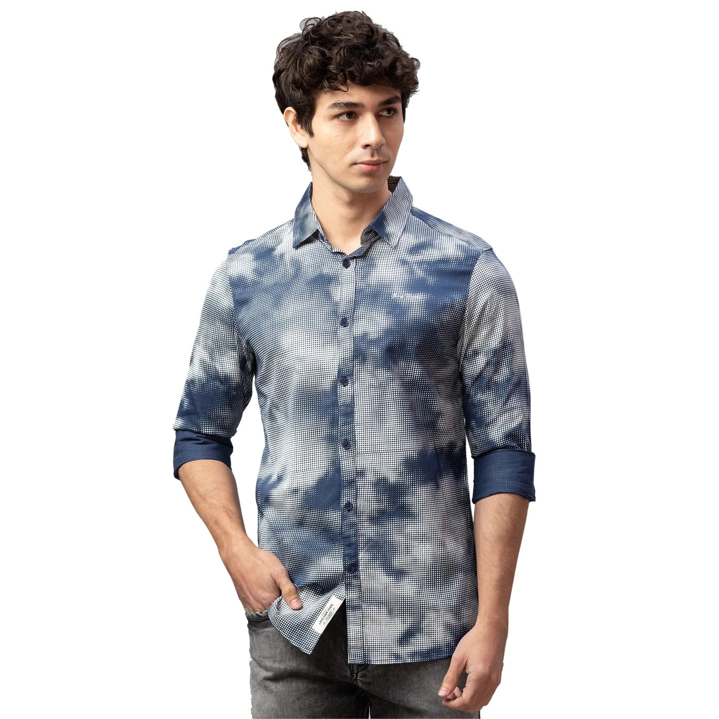 Blue Slim Straight Fit Regular Collar Long Sleeves Cotton Men's Shirt by Being Human Clothing