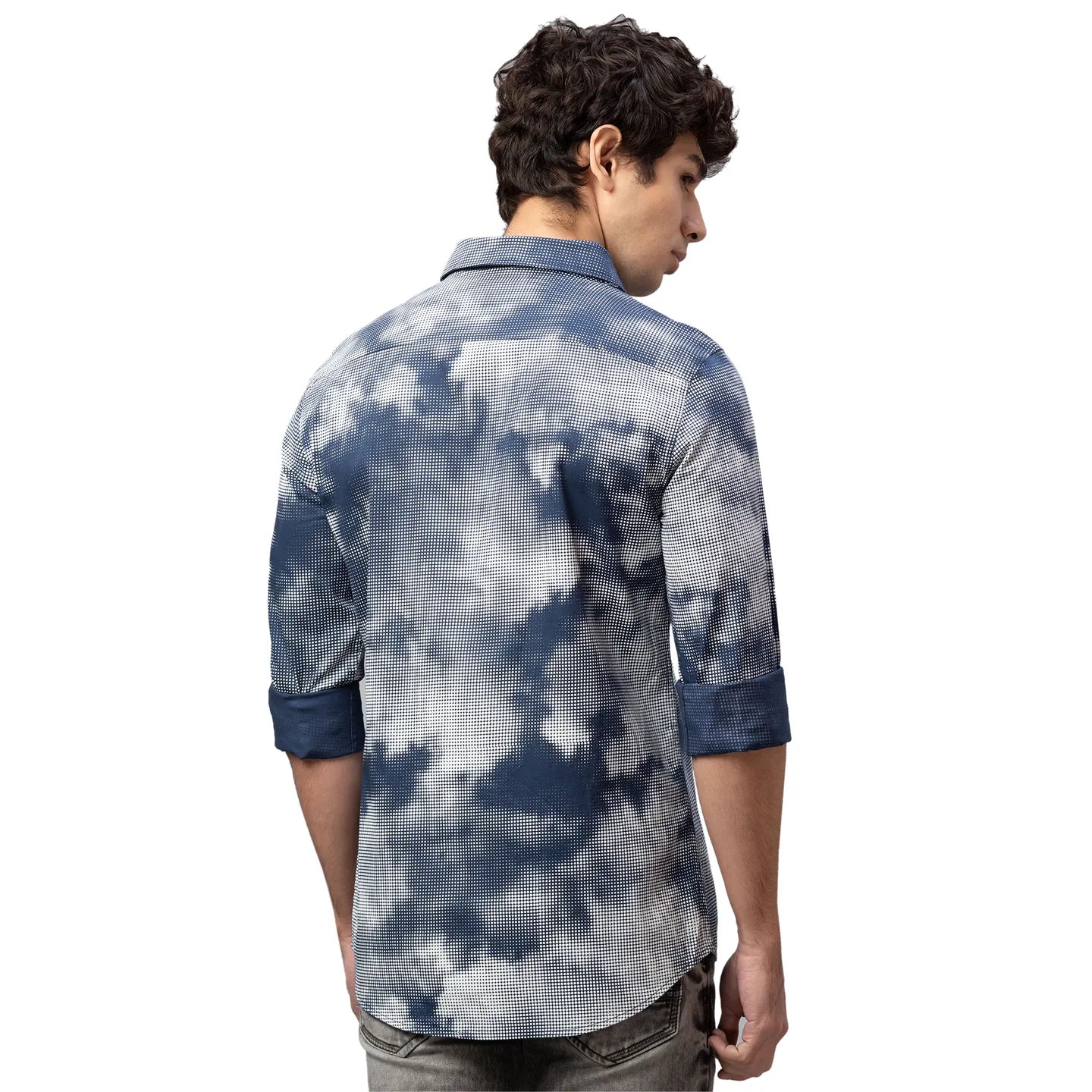 Blue Slim Straight Fit Regular Collar Long Sleeves Cotton Men's Shirt by Being Human Clothing - Image 3
