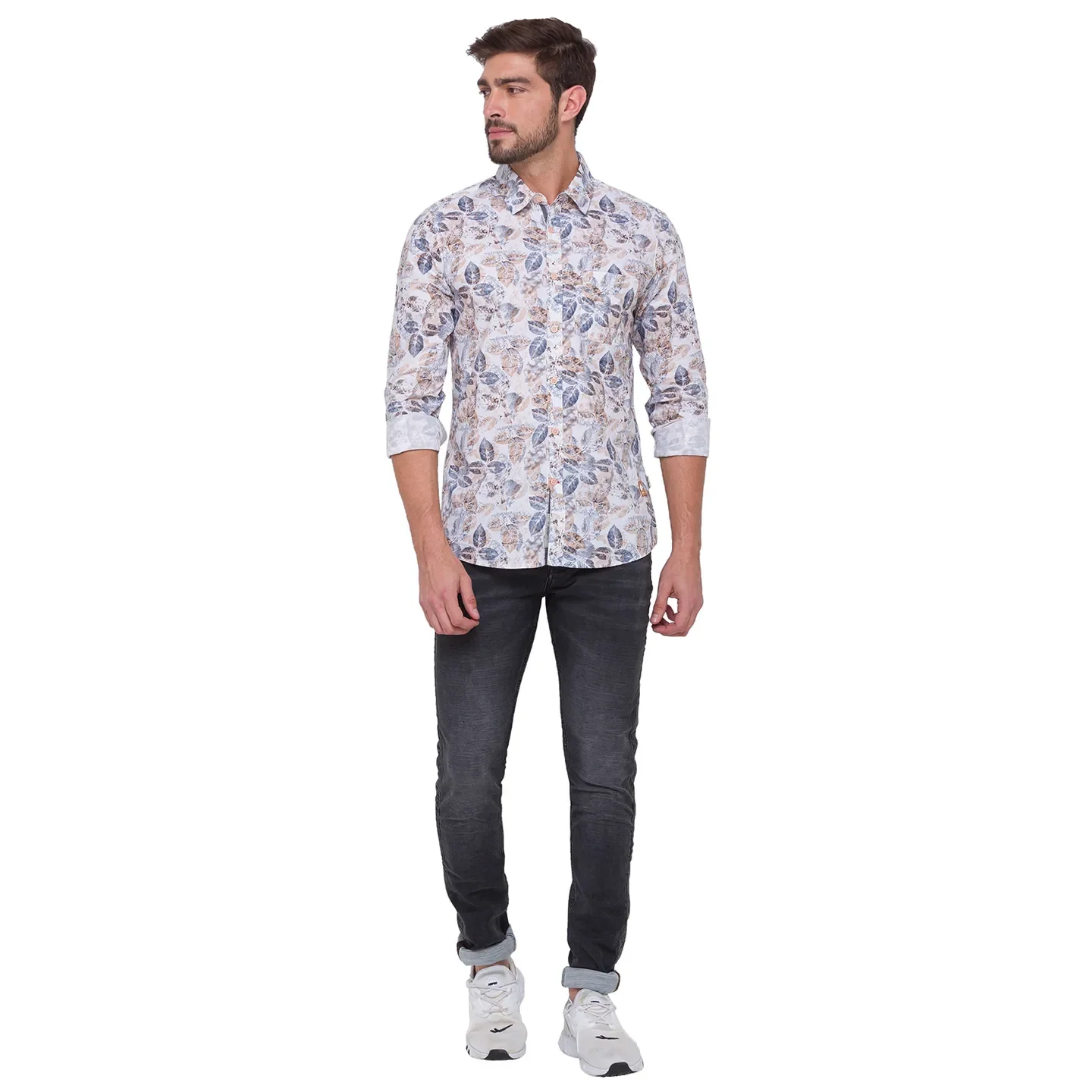 White Slim Straight Fit Regular Collar Long Sleeves Cotton Men's Shirt by Being Human Clothing - Image 4