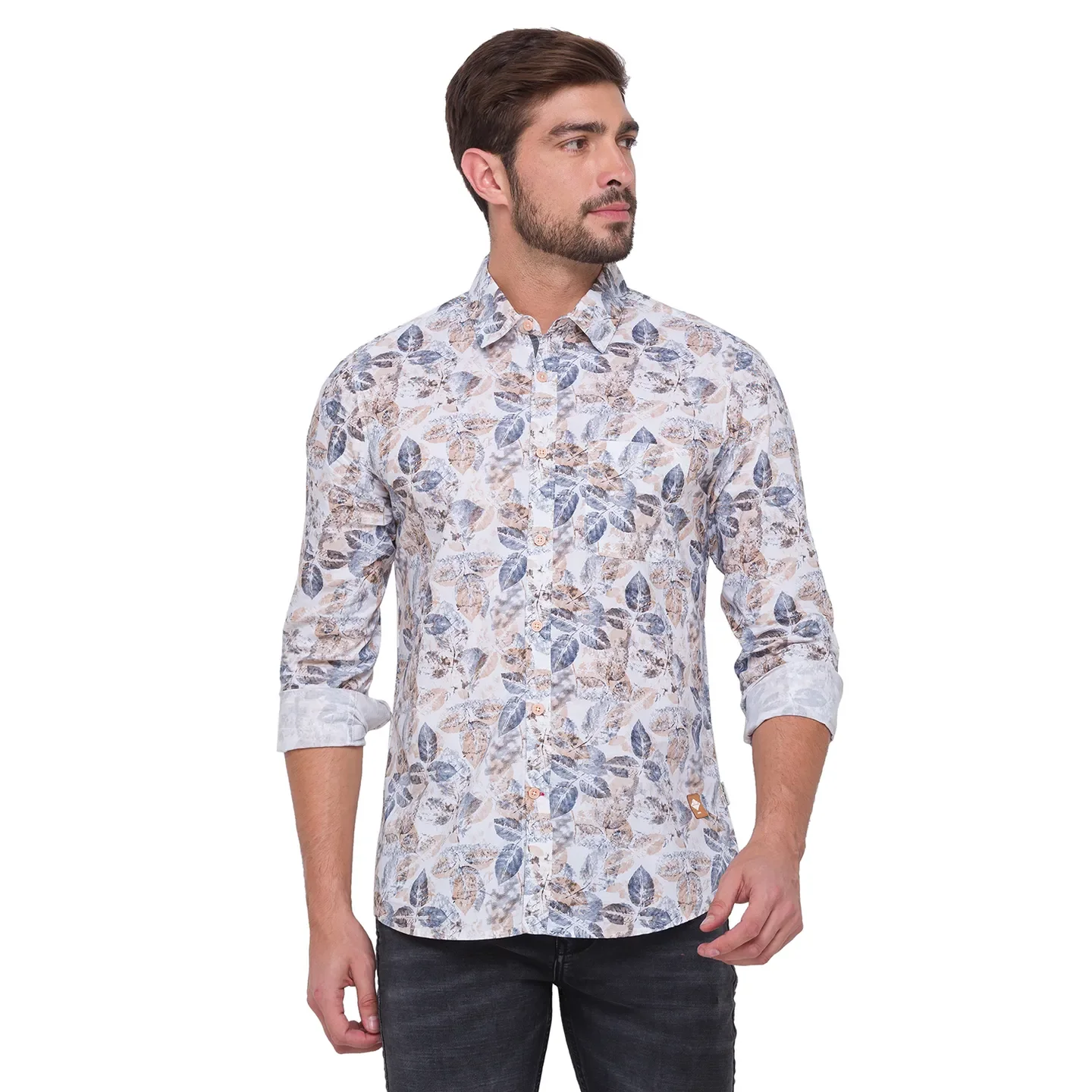 White Slim Straight Fit Regular Collar Long Sleeves Cotton Men's Shirt by Being Human Clothing - Image 5