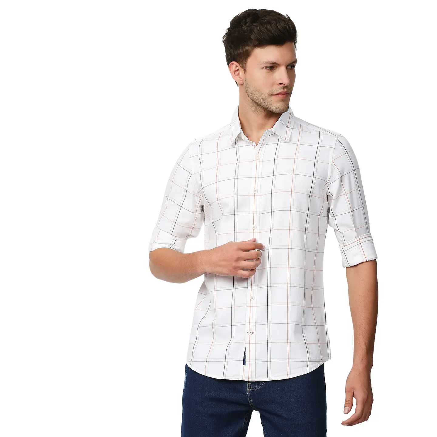 White Slim Straight Fit Regular Collar Long Sleeves Men's Shirt by Being Human Clothing