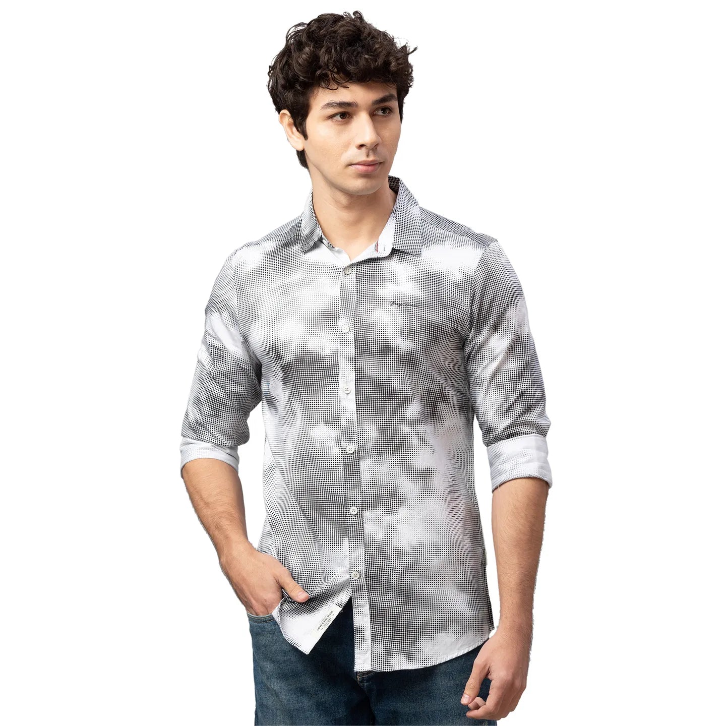 White Slim Straight Fit Regular Collar Long Sleeves Cotton Men's Shirt by Being Human Clothing
