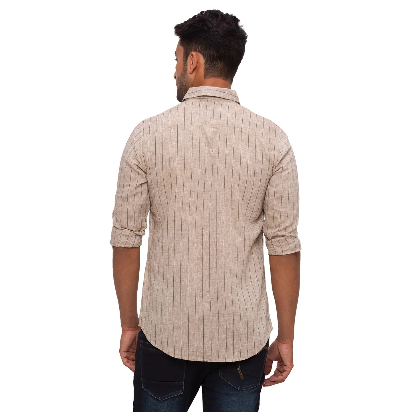 Olive Slim Straight Fit Regular Collar Long Sleeves Cotton Men's Shirt by Being Human Clothing - Image 4