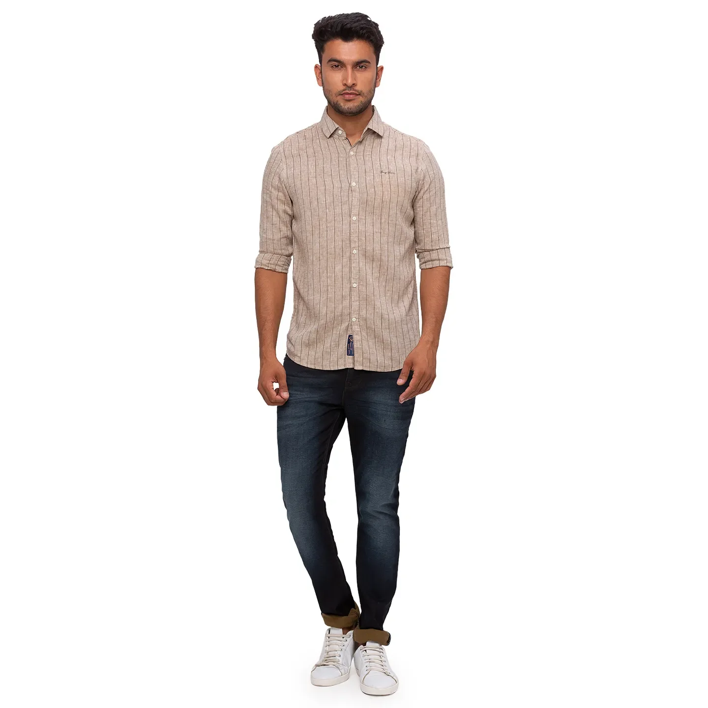 Olive Slim Straight Fit Regular Collar Long Sleeves Cotton Men's Shirt by Being Human Clothing - Image 5