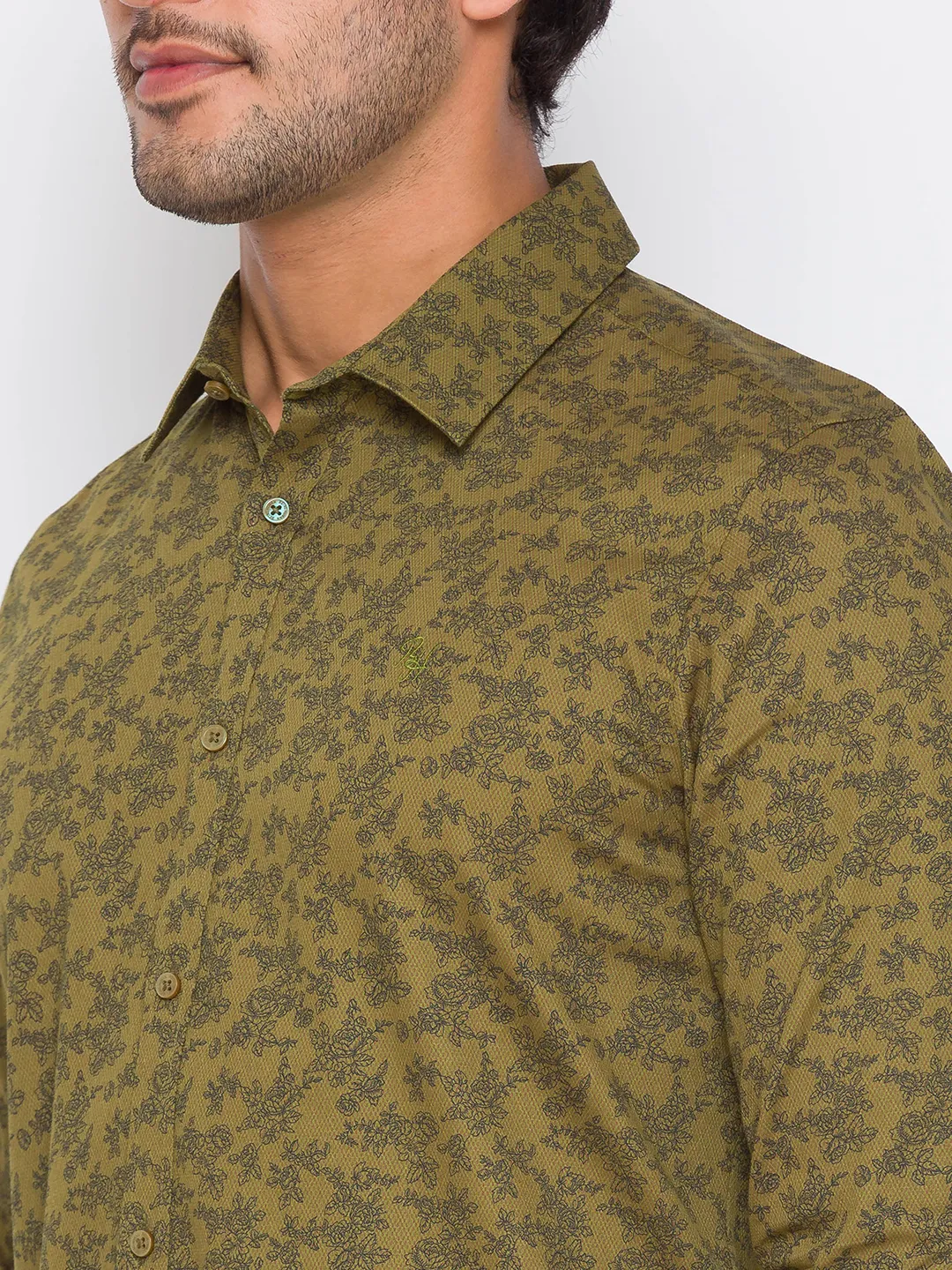 Olive Slim Straight Fit Regular Collar Long Sleeves Cotton Men's Shirt by Being Human Clothing - Image 4