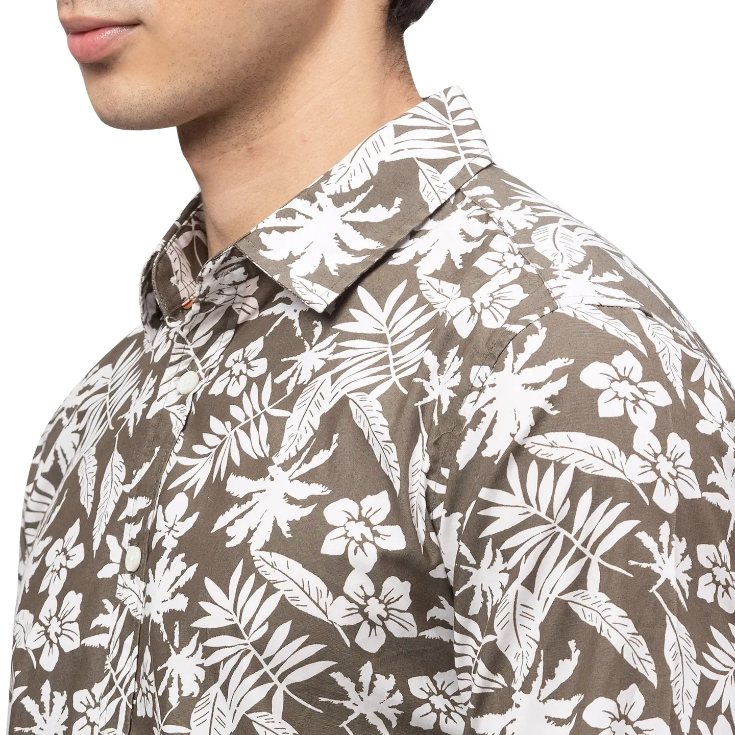 Olive Slim Straight Fit Regular Collar Long Sleeves Cotton Men's Shirt by Being Human Clothing - Image 5