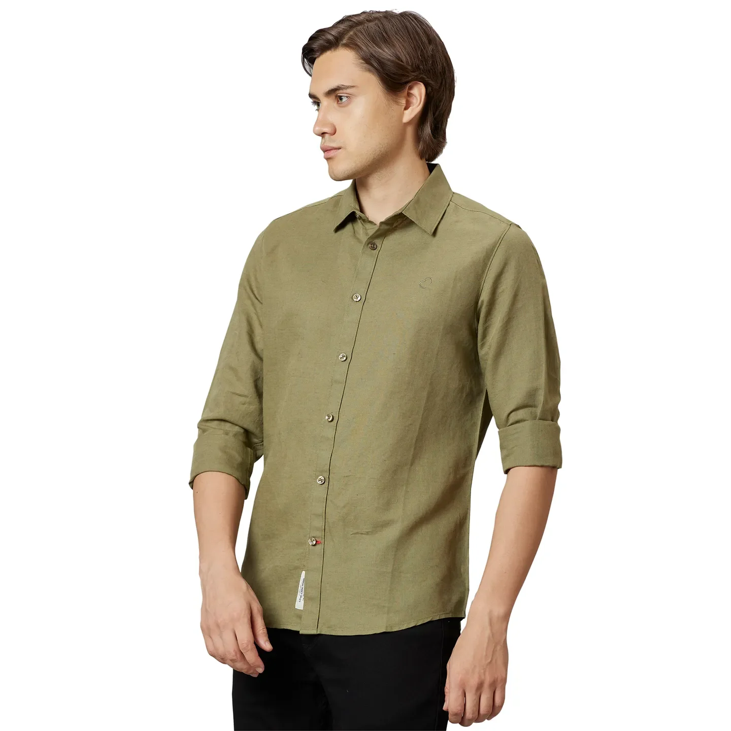Olive Slim Straight Fit Regular Collar Long Sleeves Cotton Men's Shirt by Being Human Clothing - Image 3