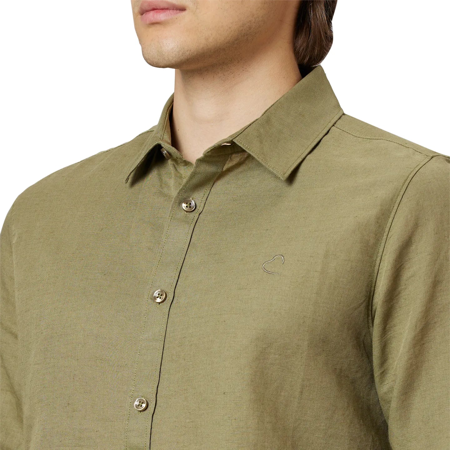 Olive Slim Straight Fit Regular Collar Long Sleeves Cotton Men's Shirt by Being Human Clothing - Image 4