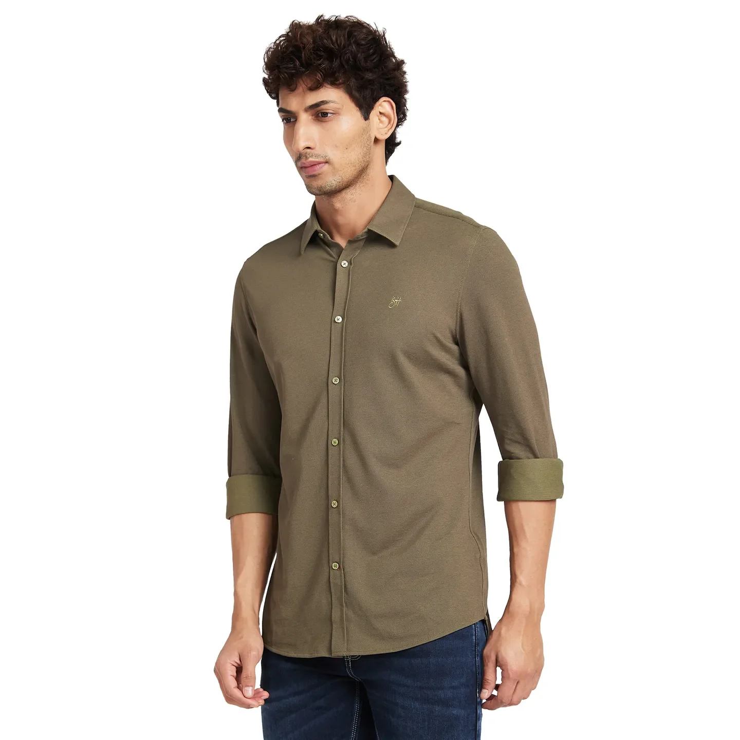 Olive Slim Fit Regular Collar Men's Shirt by Being Human Clothing - Image 3