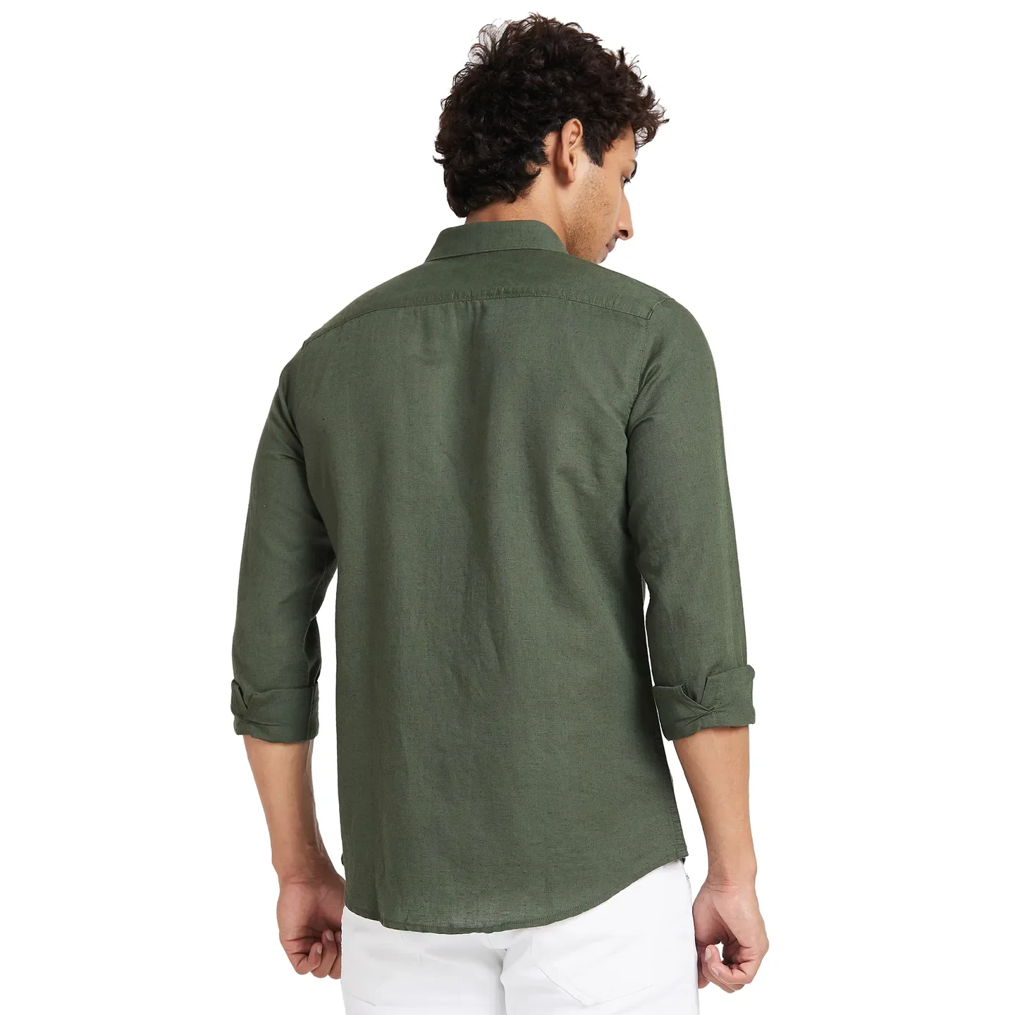 Olive Slim Straight Fit Regular Collar Long Sleeves Men's Shirt by Being Human Clothing - Image 4
