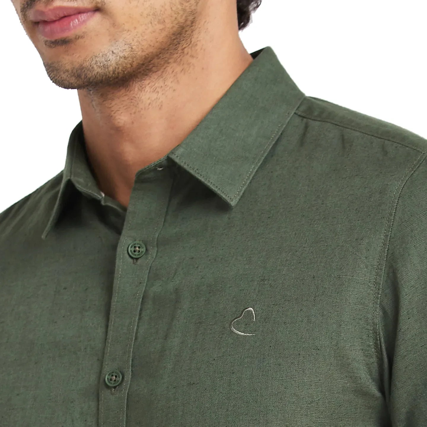 Olive Slim Straight Fit Regular Collar Long Sleeves Men's Shirt by Being Human Clothing - Image 5