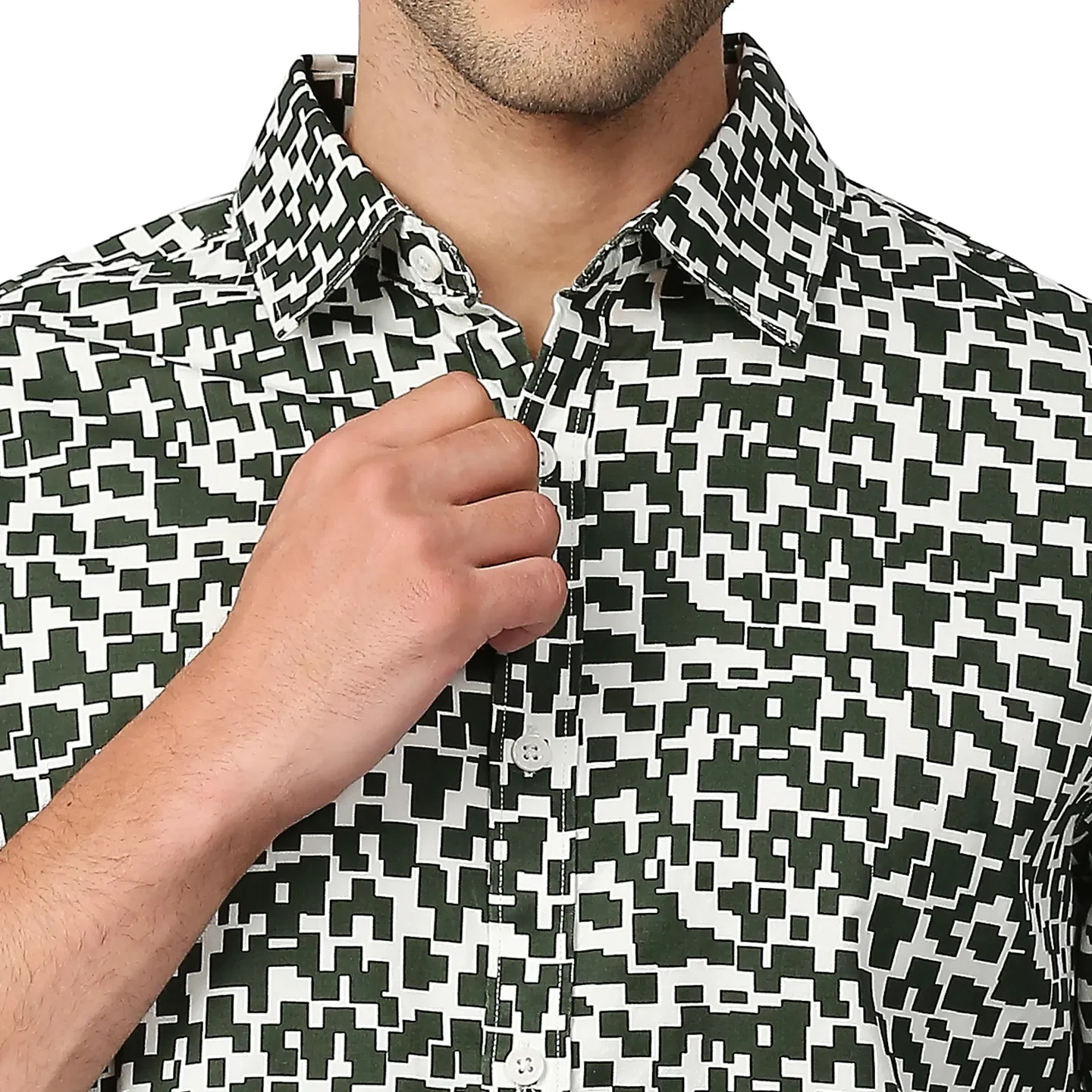 Olive Slim Straight Fit Regular Collar Long Sleeves Men's Shirt by Being Human Clothing - Image 5