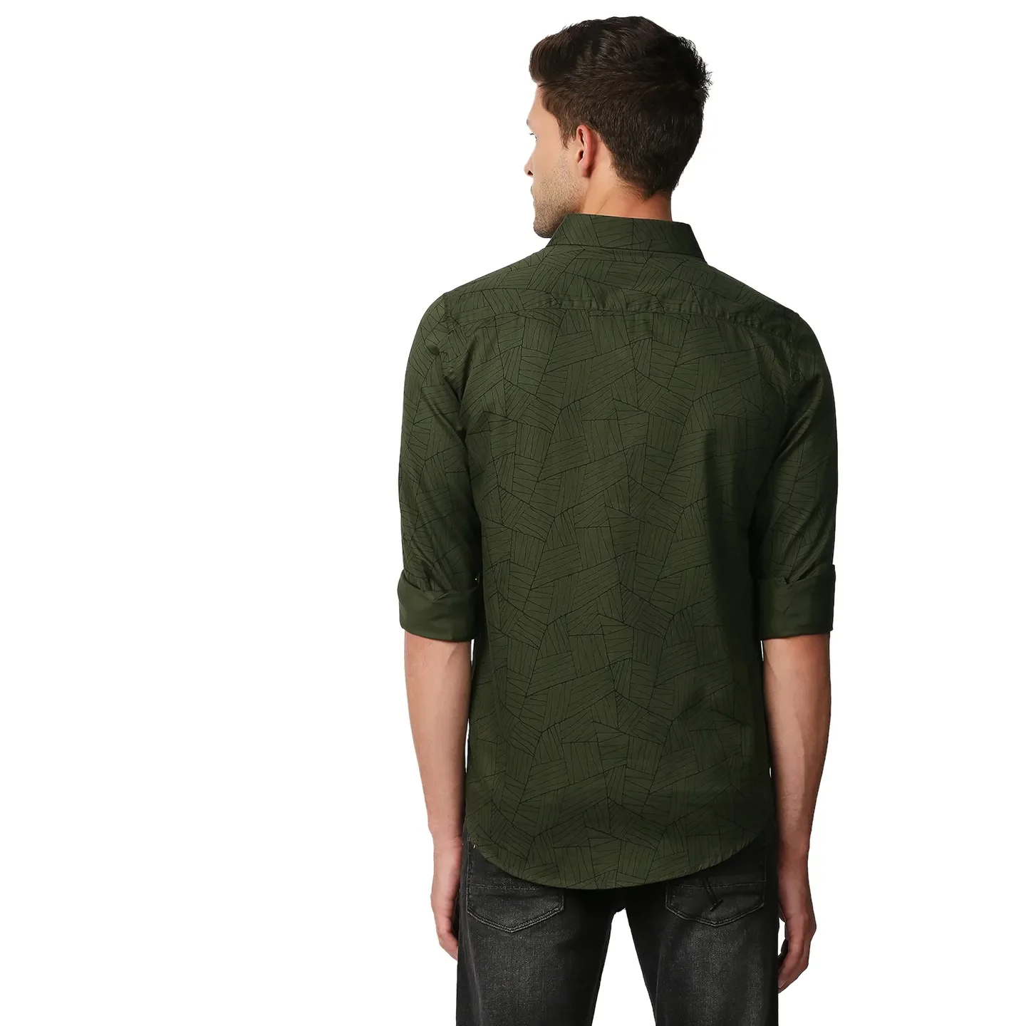 Olive Slim Straight Fit Regular Collar Long Sleeves Men's Shirt by Being Human Clothing - Image 4