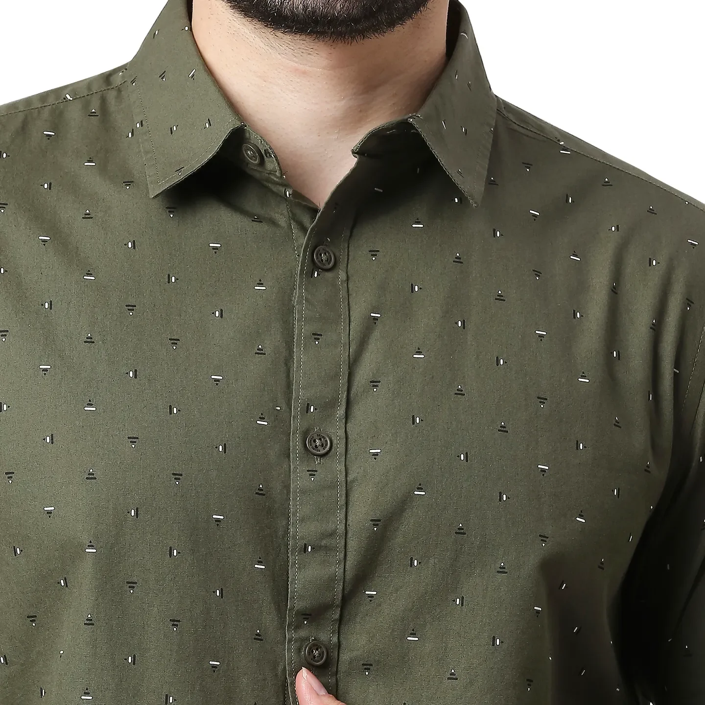 Olive Slim Straight Fit Regular Collar Long Sleeves Cotton Men's Shirt by Being Human Clothing - Image 4