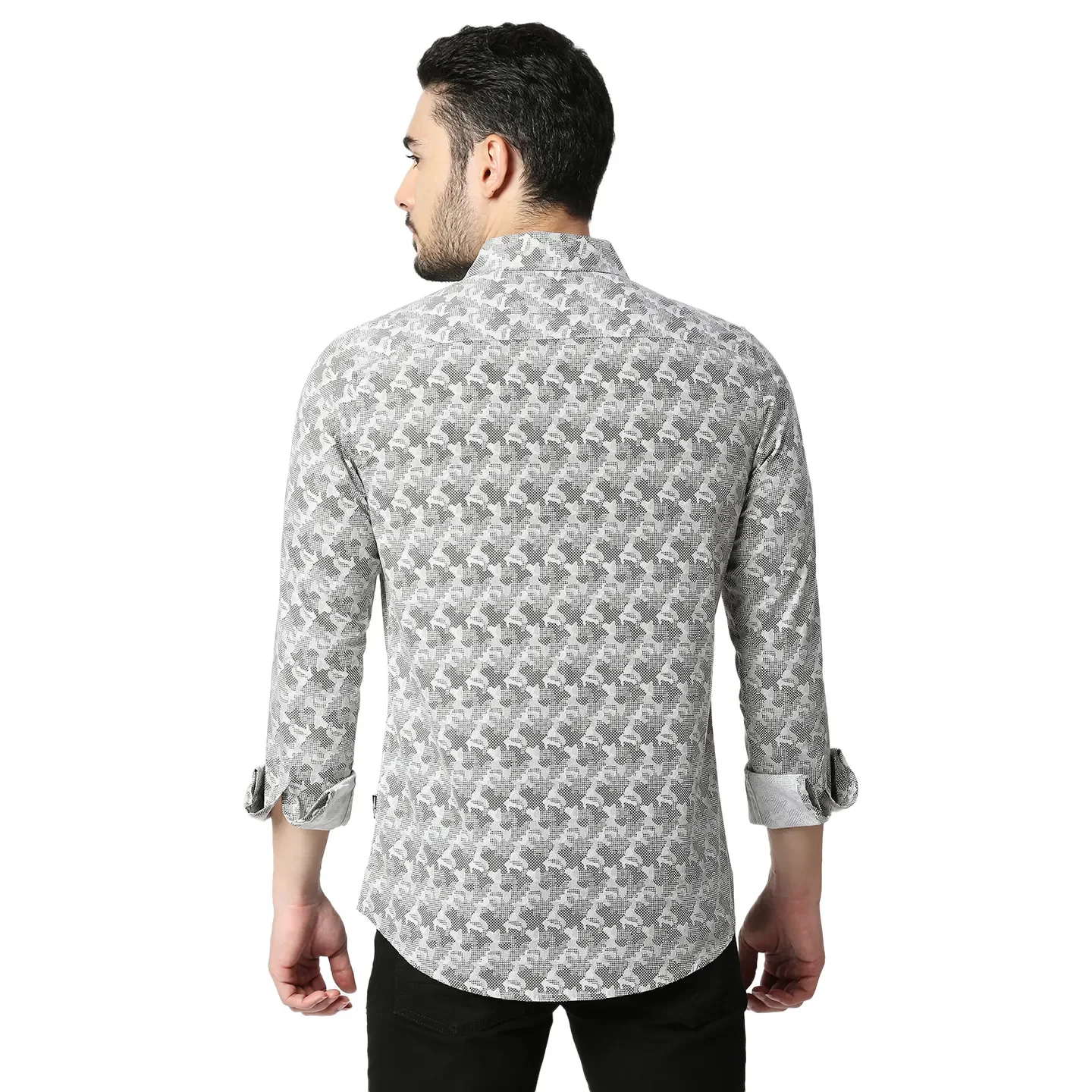 Olive Slim Straight Fit Regular Collar Long Sleeves Cotton Men's Shirt by Being Human Clothing - Image 3