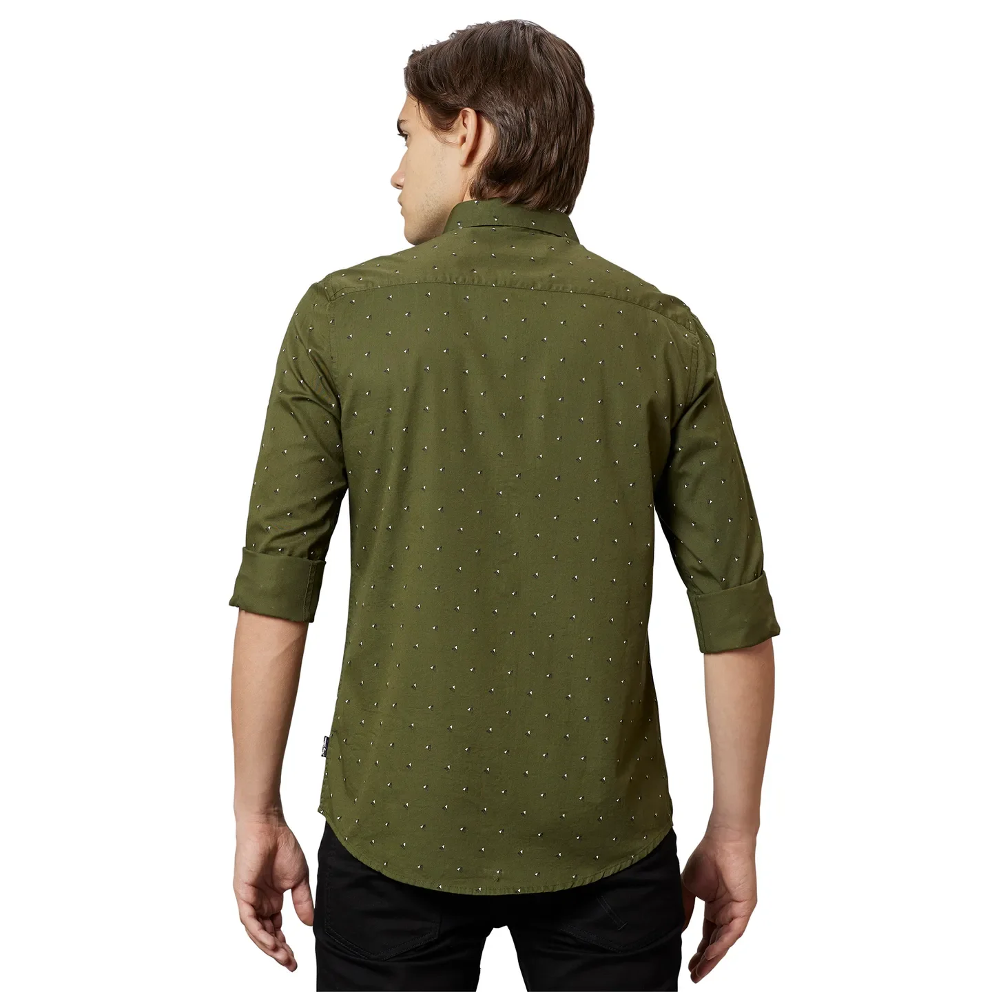 Olive Slim Straight Fit Regular Collar Long Sleeves Cotton Men's Shirt by Being Human Clothing - Image 2