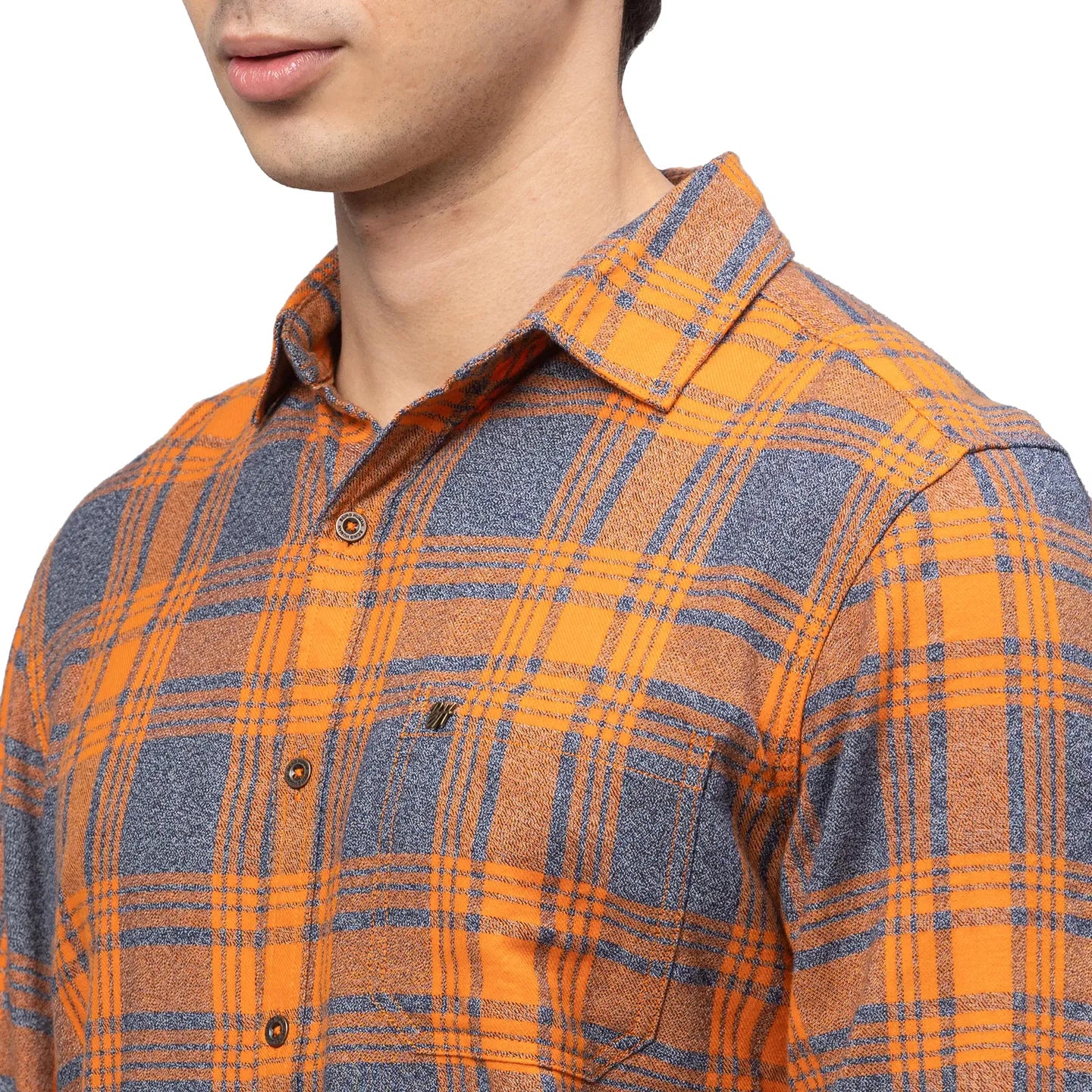Orange Slim Straight Fit Regular Collar Long Sleeves Cotton Men's Shirt by Being Human Clothing - Image 5
