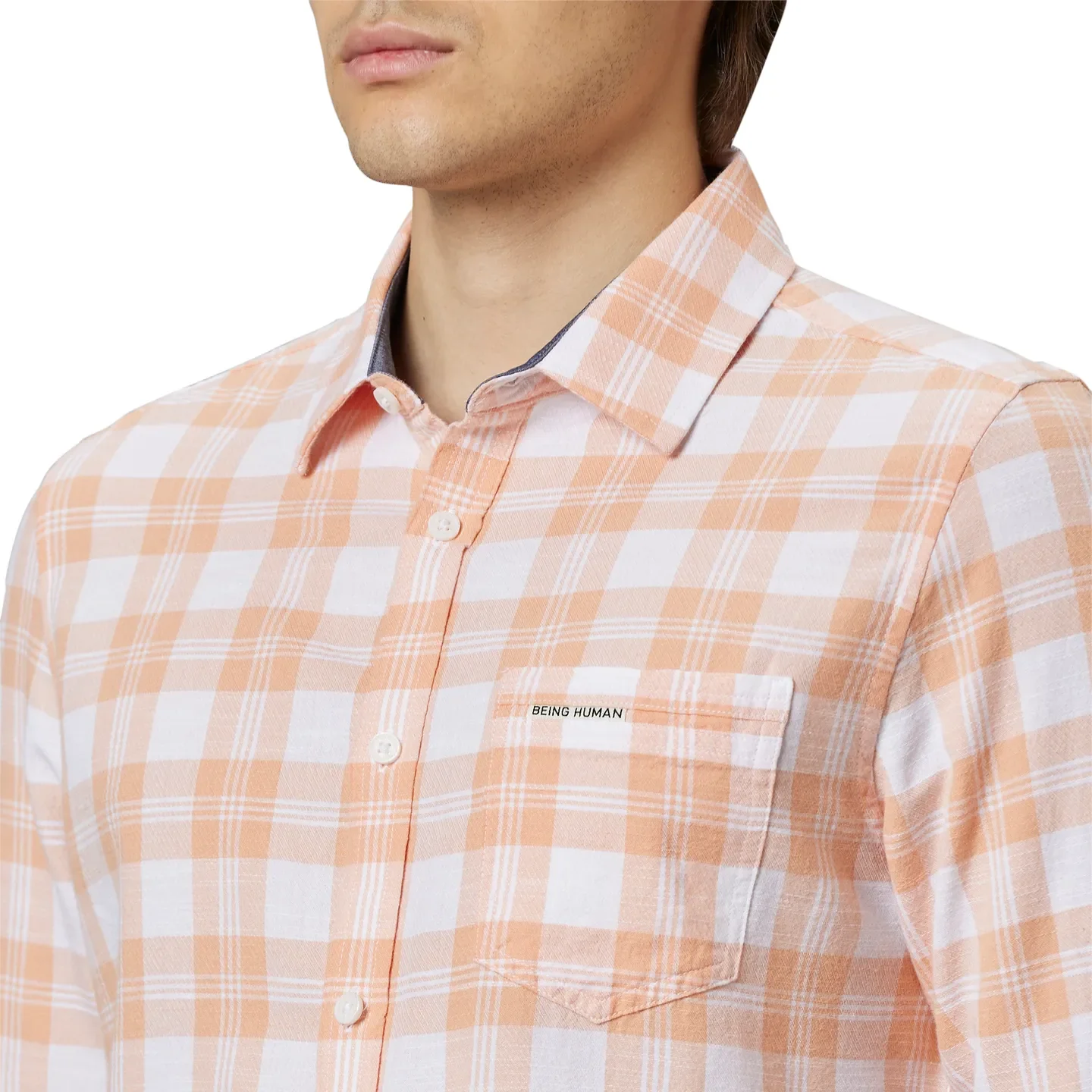 Orange Slim Straight Fit Regular Collar Long Sleeves Cotton Men's Shirt by Being Human Clothing - Image 3