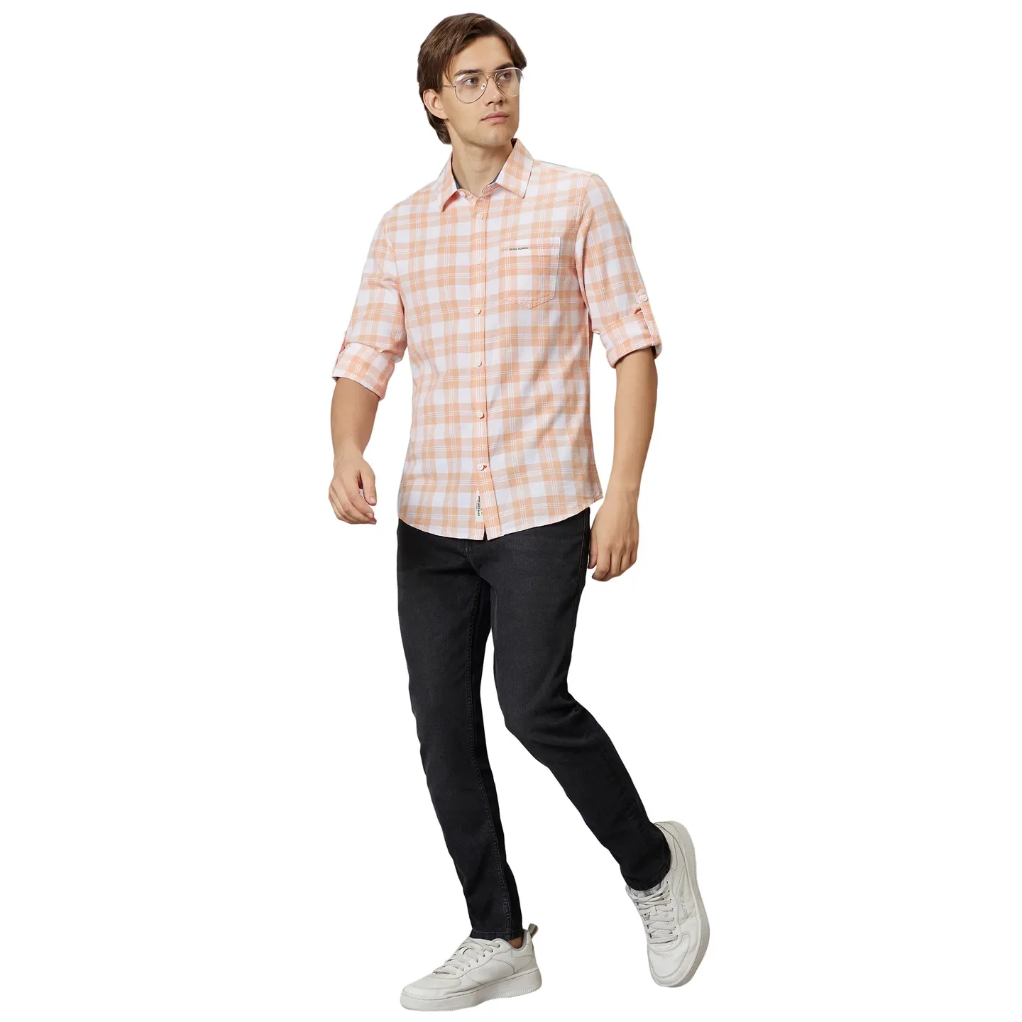 Orange Slim Straight Fit Regular Collar Long Sleeves Cotton Men's Shirt by Being Human Clothing - Image 4