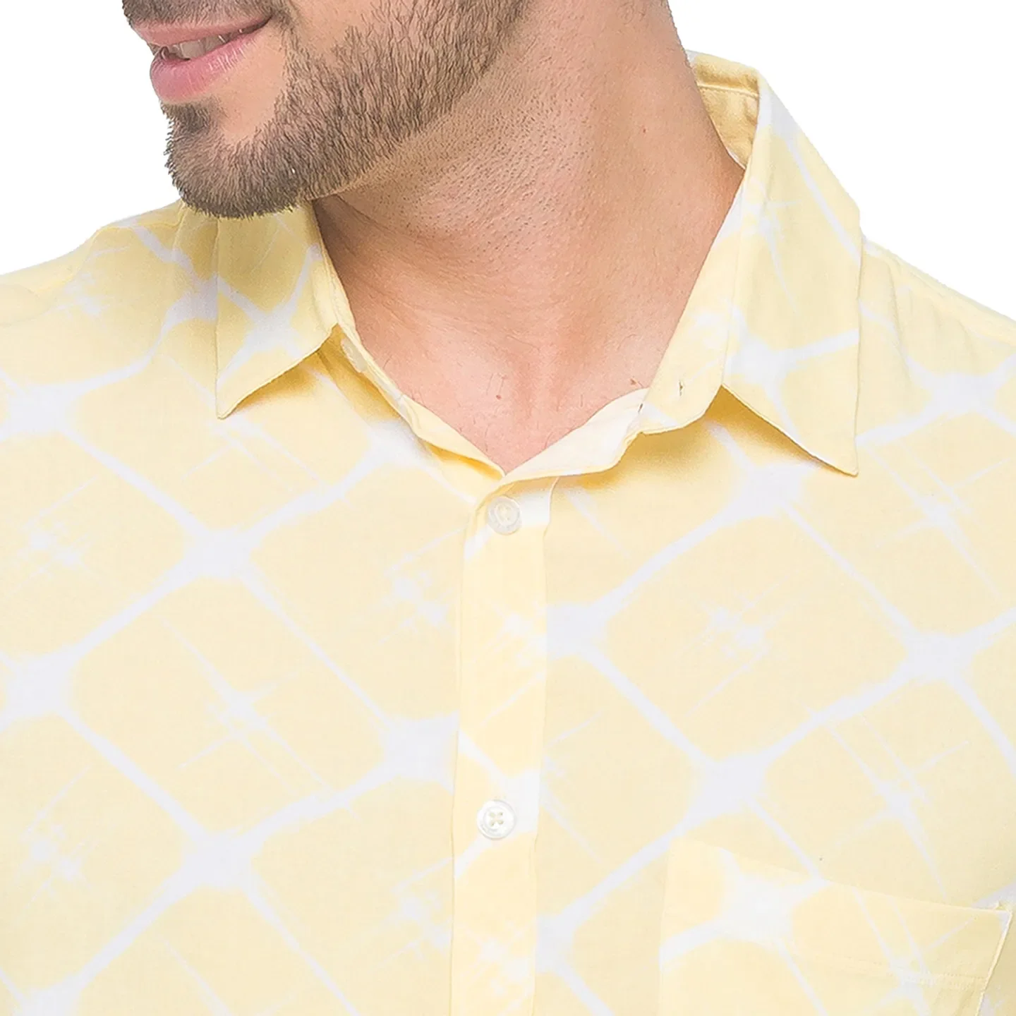 Yellow Slim Straight Fit Regular Collar Short Sleeves Rayon Men's Shirt by Being Human Clothing - Image 2