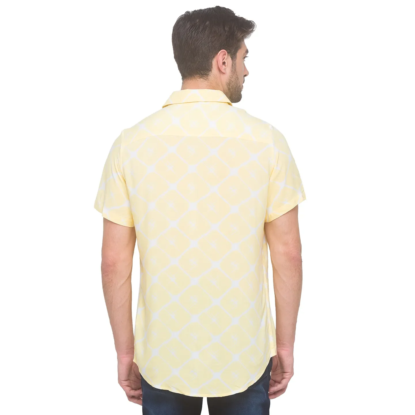Yellow Slim Straight Fit Regular Collar Short Sleeves Rayon Men's Shirt by Being Human Clothing - Image 4