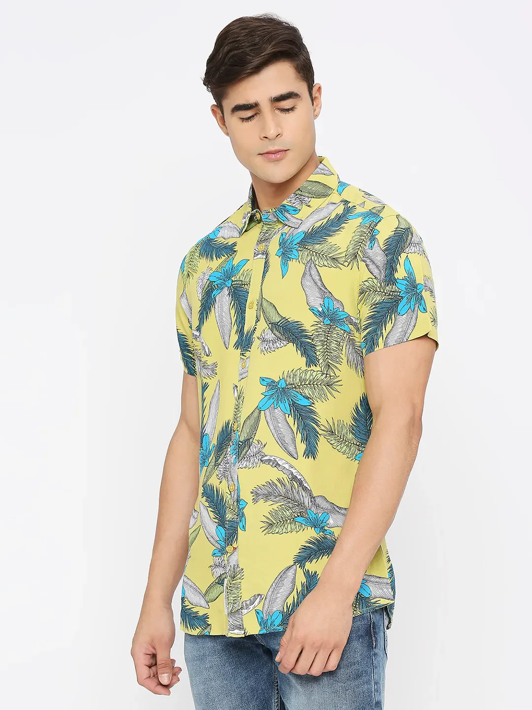 Yellow Slim Fit Regular Collar Men's Shirt by Being Human Clothing - Image 2