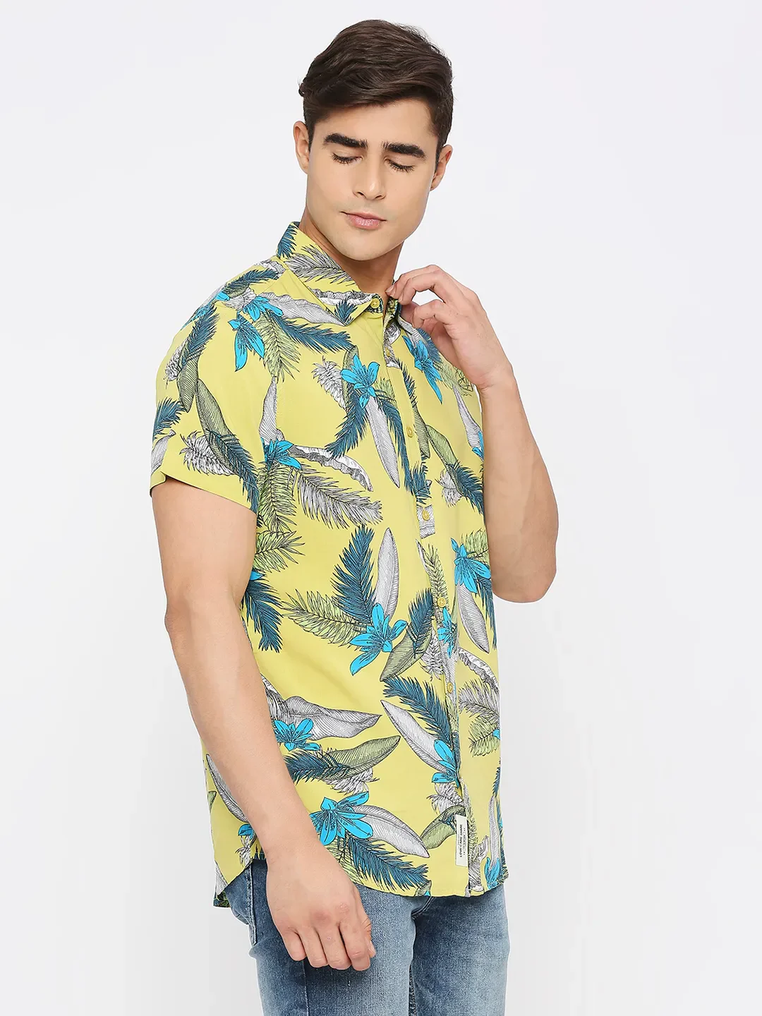 Yellow Slim Fit Regular Collar Men's Shirt by Being Human Clothing - Image 3