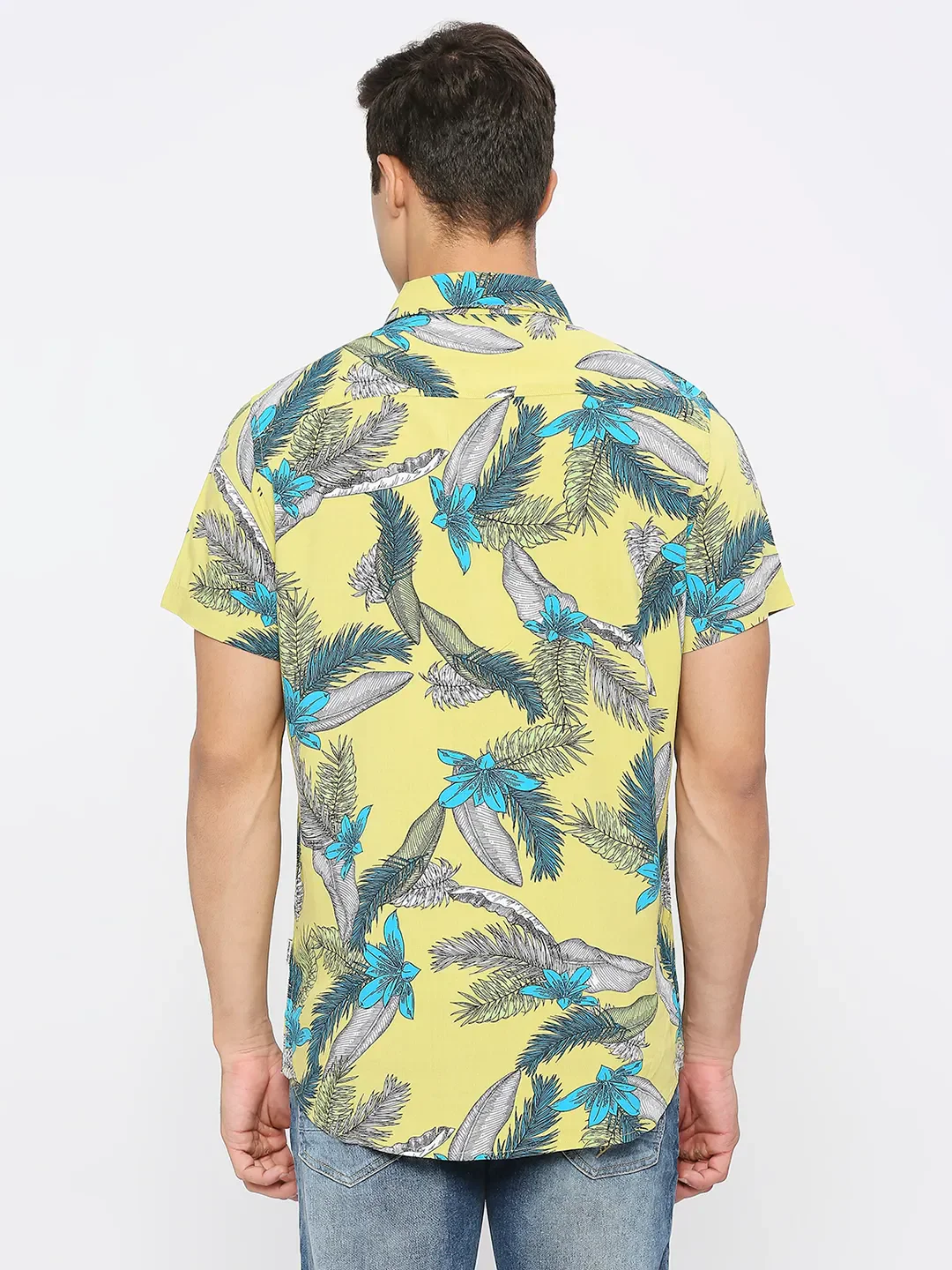 Yellow Slim Fit Regular Collar Men's Shirt by Being Human Clothing - Image 4