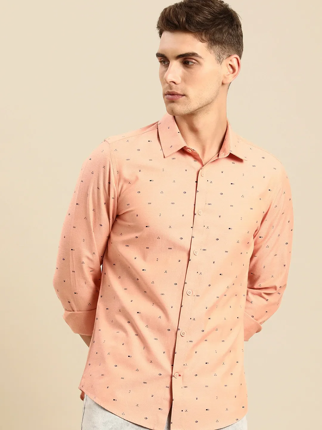 orange Slim Straight Fit Regular Collar Long Sleeves Men's Shirt by Being Human Clothing