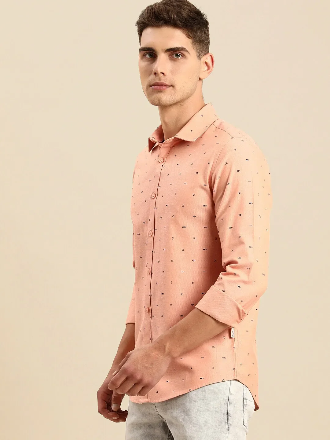 orange Slim Straight Fit Regular Collar Long Sleeves Men's Shirt by Being Human Clothing - Image 2