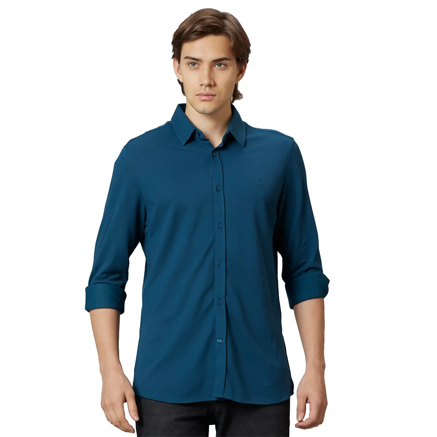 Green Slim Straight Fit Regular Collar Long Sleeves Cotton Men's Shirt by Being Human Clothing