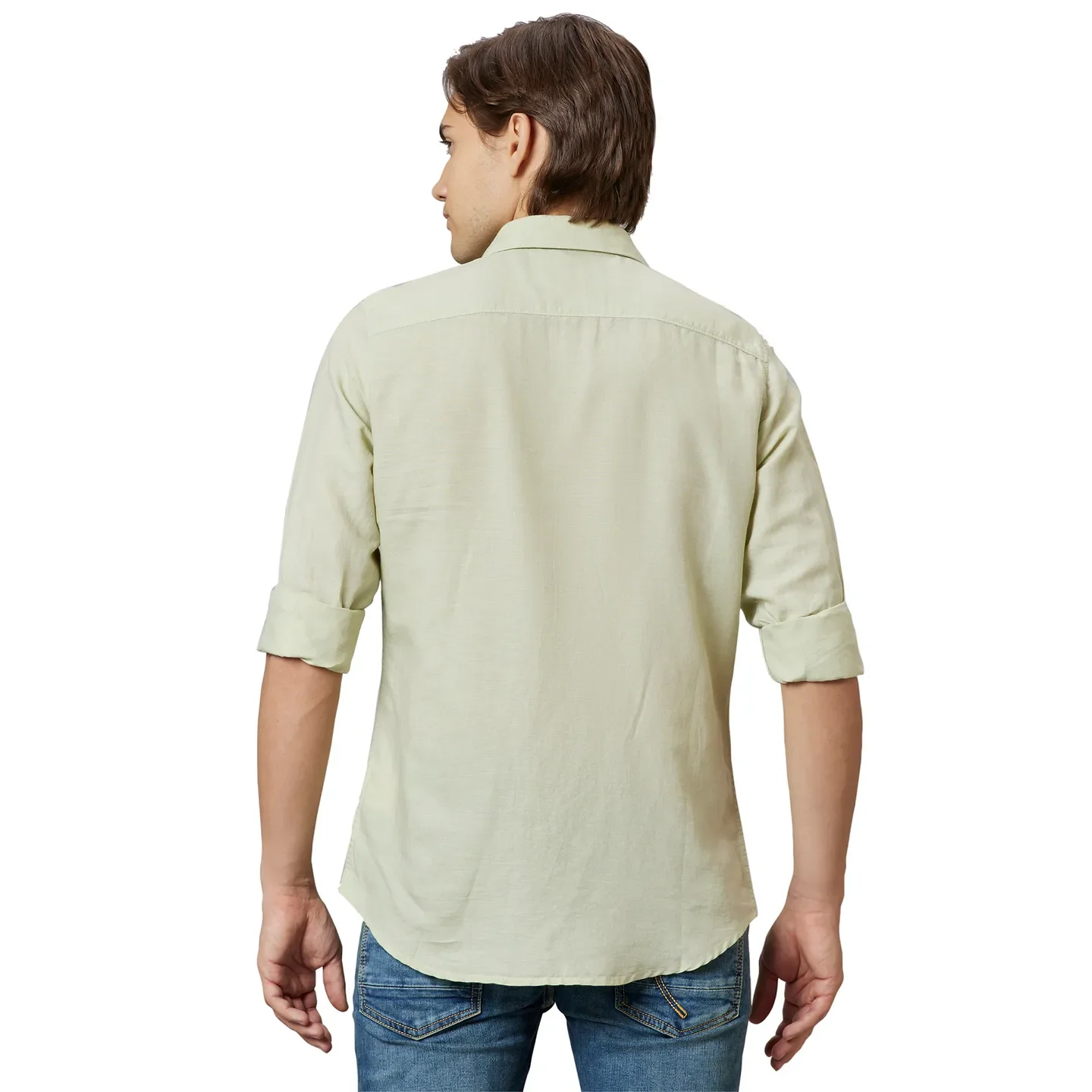 Green Slim Straight Fit Regular Collar Long Sleeves Cotton Men's Shirt by Being Human Clothing - Image 2