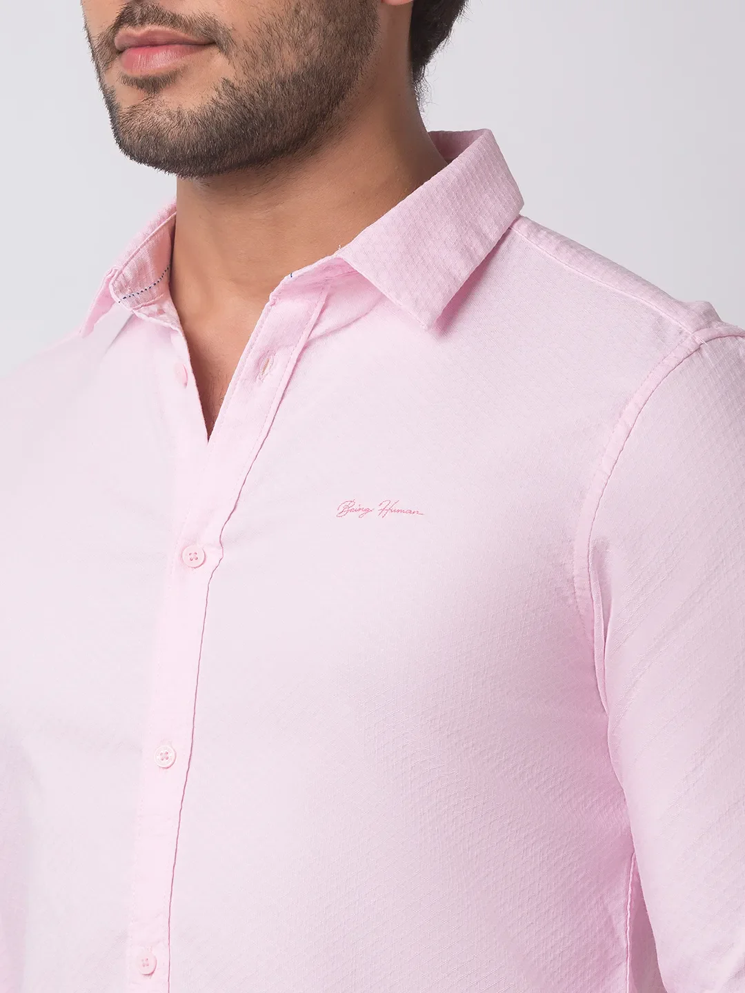 Pink Super Slim Fit Regular Collar Long Sleeves Cotton Men's Shirt by Being Human Clothing - Image 3