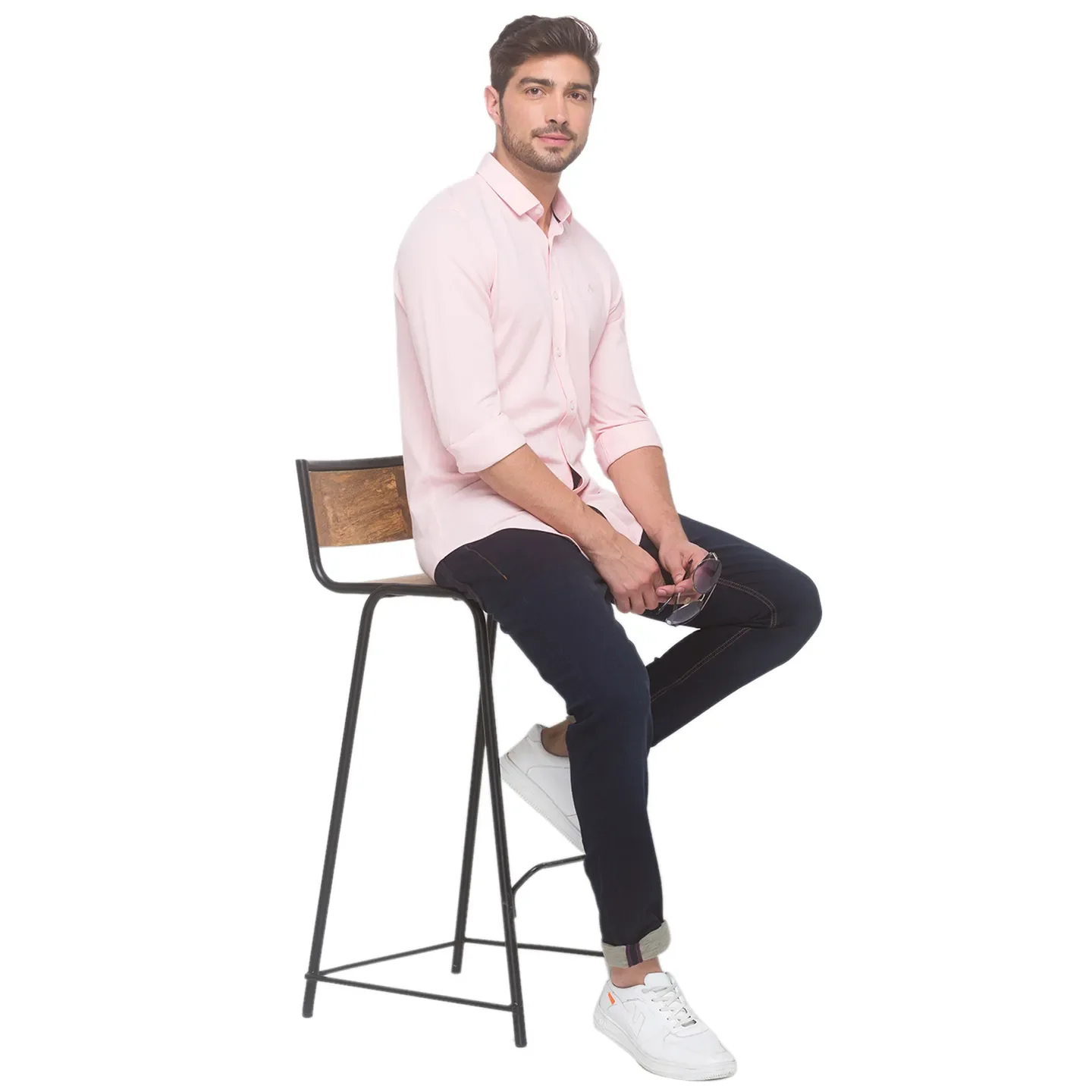 Pink Slim Straight Fit Regular Collar Long Sleeves Cotton Men's Shirt by Being Human Clothing - Image 2