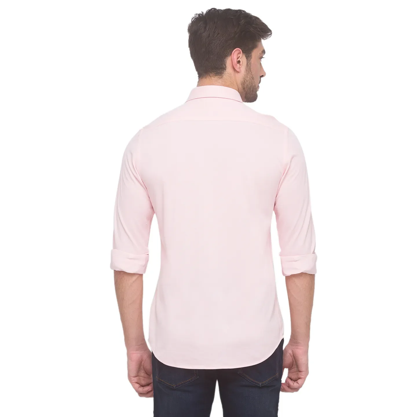 Pink Slim Straight Fit Regular Collar Long Sleeves Cotton Men's Shirt by Being Human Clothing - Image 3