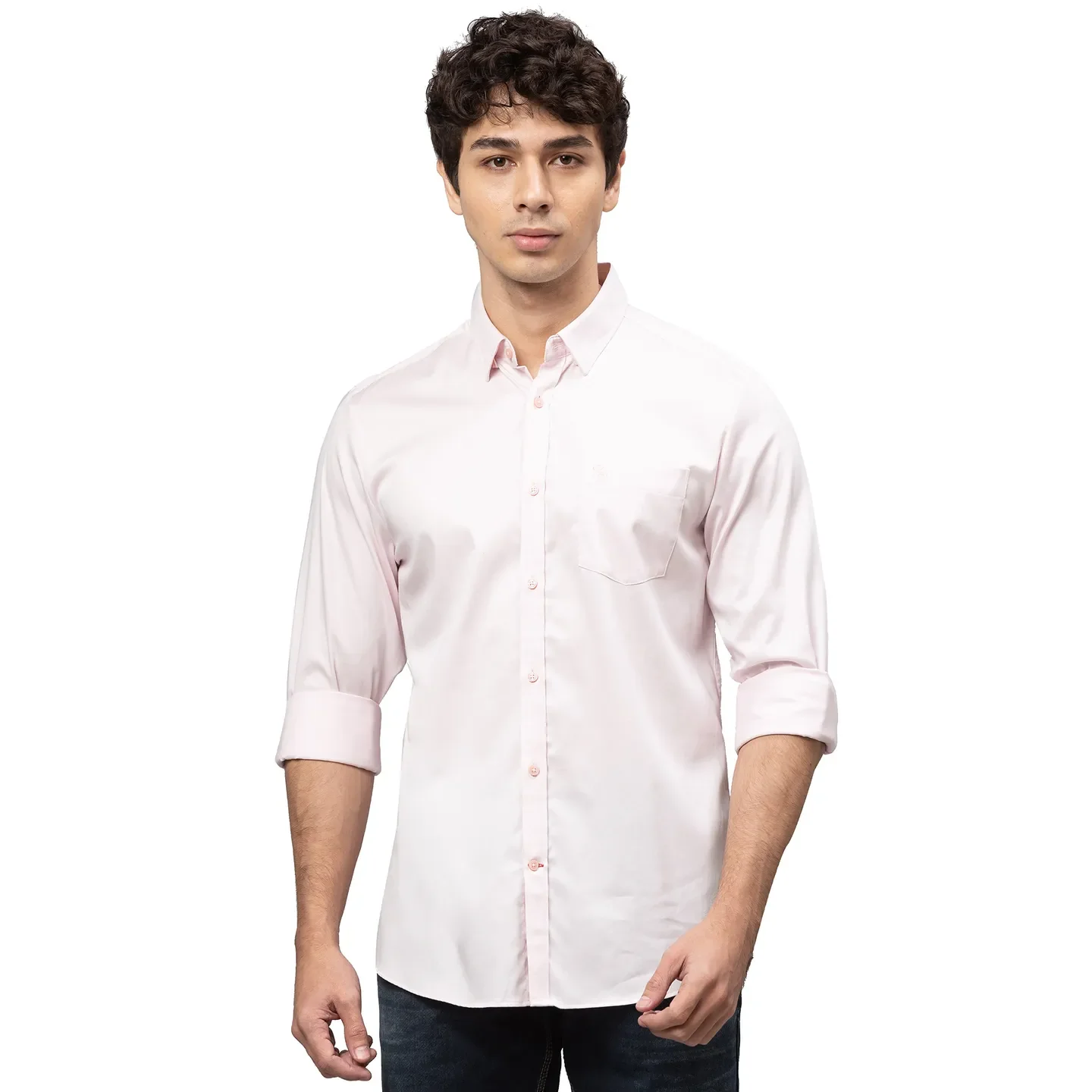 Pink Slim Straight Fit Regular Collar Long Sleeves Cotton Men's Shirt by Being Human Clothing