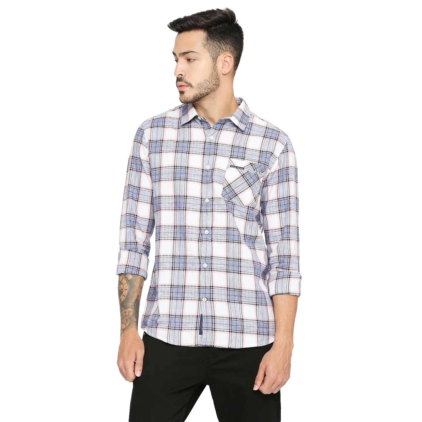 Pink Slim Straight Fit Regular Collar Long Sleeves Cotton Men's Shirt by Being Human Clothing