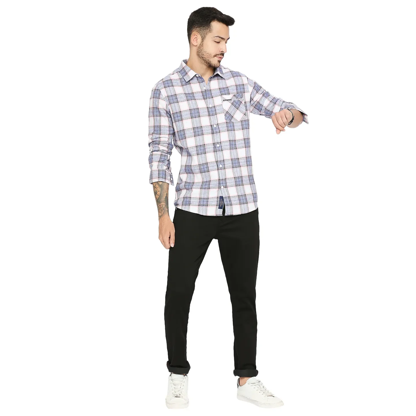 Pink Slim Straight Fit Regular Collar Long Sleeves Cotton Men's Shirt by Being Human Clothing - Image 6