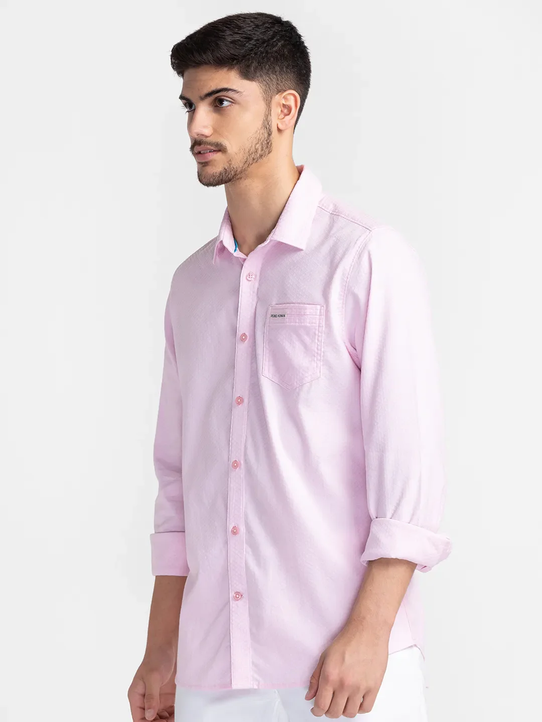 Pink Slim Straight Fit Regular Collar Long Sleeves Cotton Men's Shirt by Being Human Clothing - Image 4