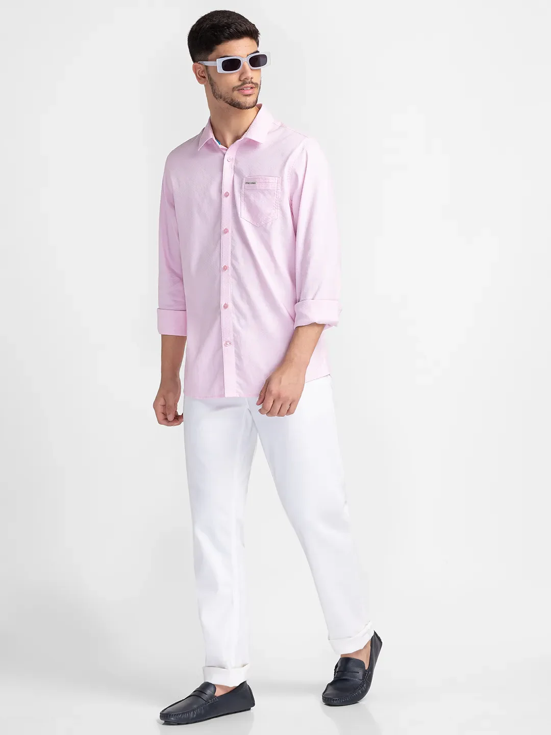 Pink Slim Straight Fit Regular Collar Long Sleeves Cotton Men's Shirt by Being Human Clothing - Image 6