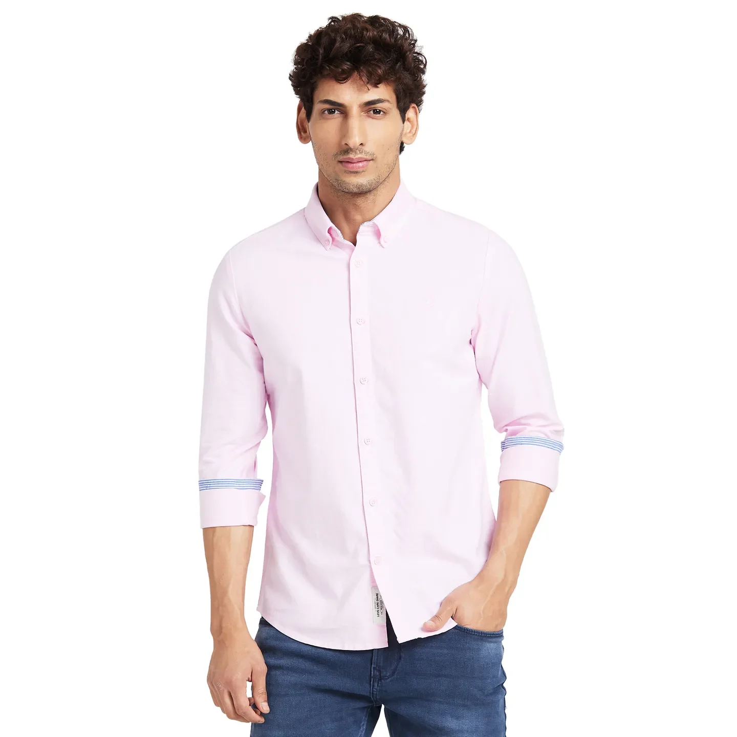 Pink Slim Straight Fit Regular Collar Long Sleeves Men's Shirt by Being Human Clothing