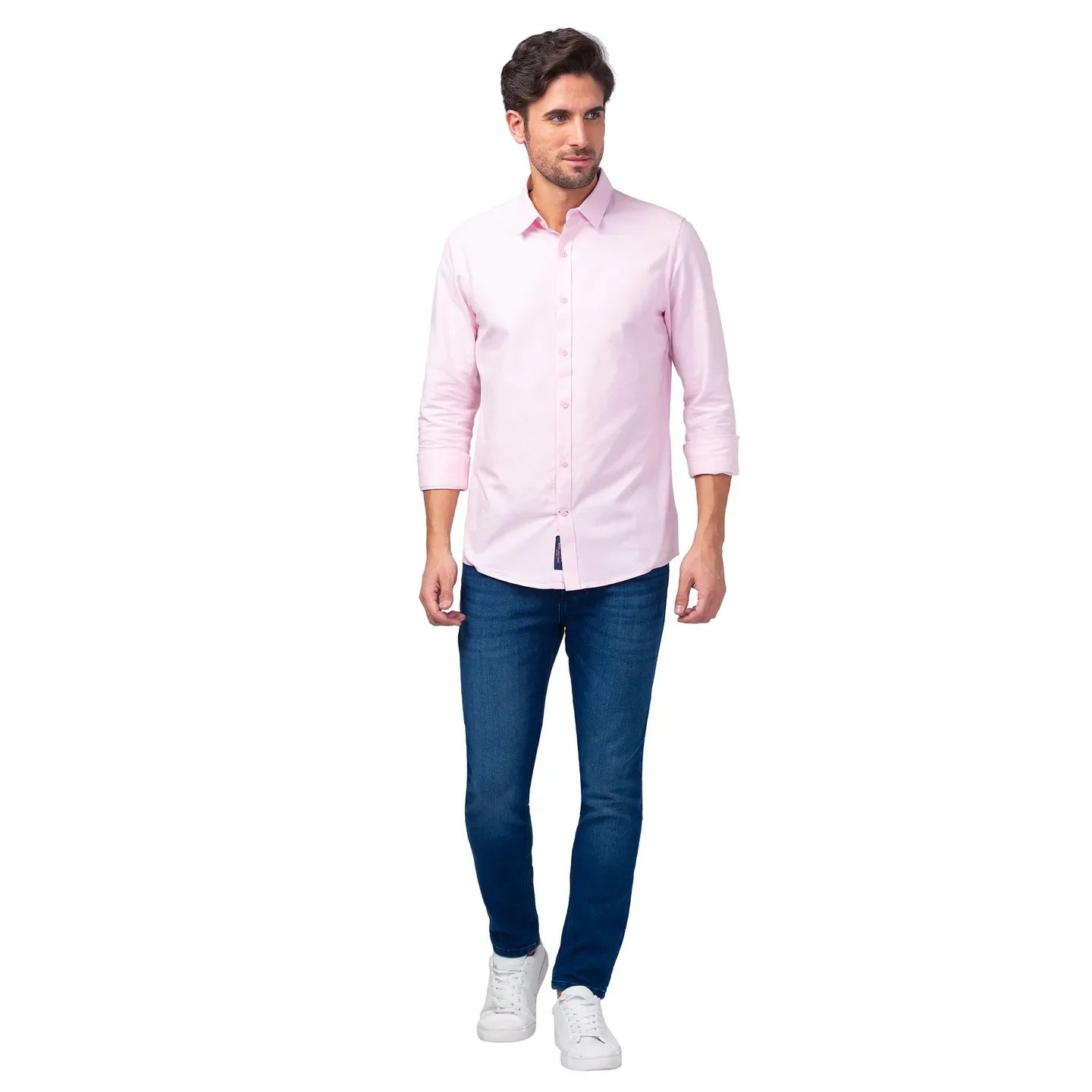Pink Slim Straight Fit Regular Collar Long Sleeves Men's Shirt by Being Human Clothing - Image 2