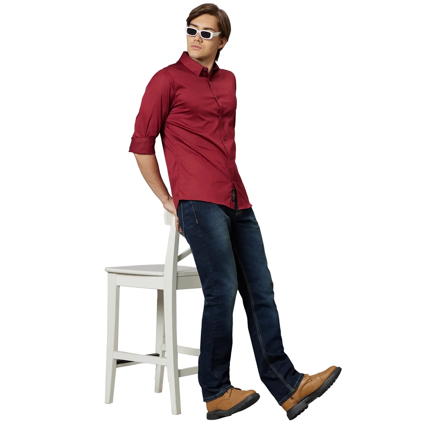 Red Slim Fit Regular Collar Men's Shirt by Being Human Clothing - Image 5