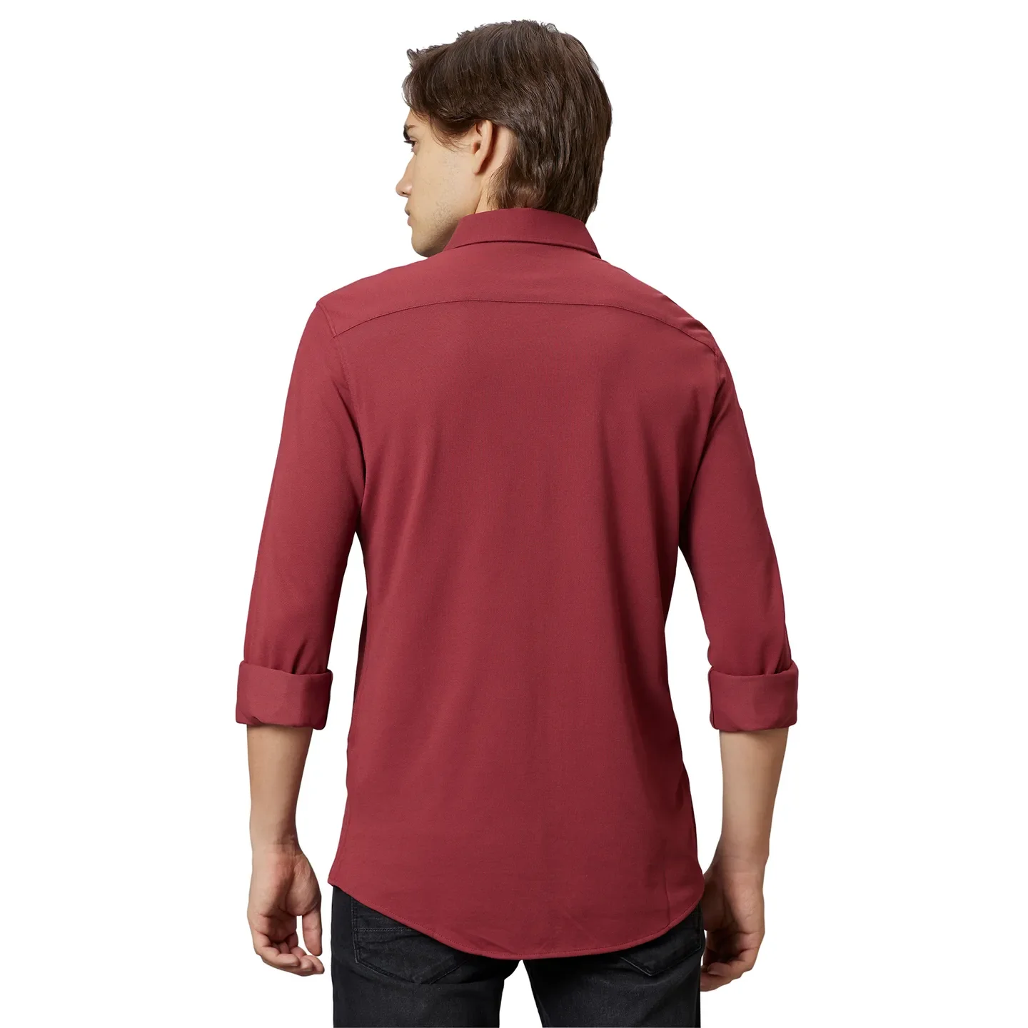 Red Slim Straight Fit Regular Collar Long Sleeves Cotton Men's Shirt by Being Human Clothing - Image 2